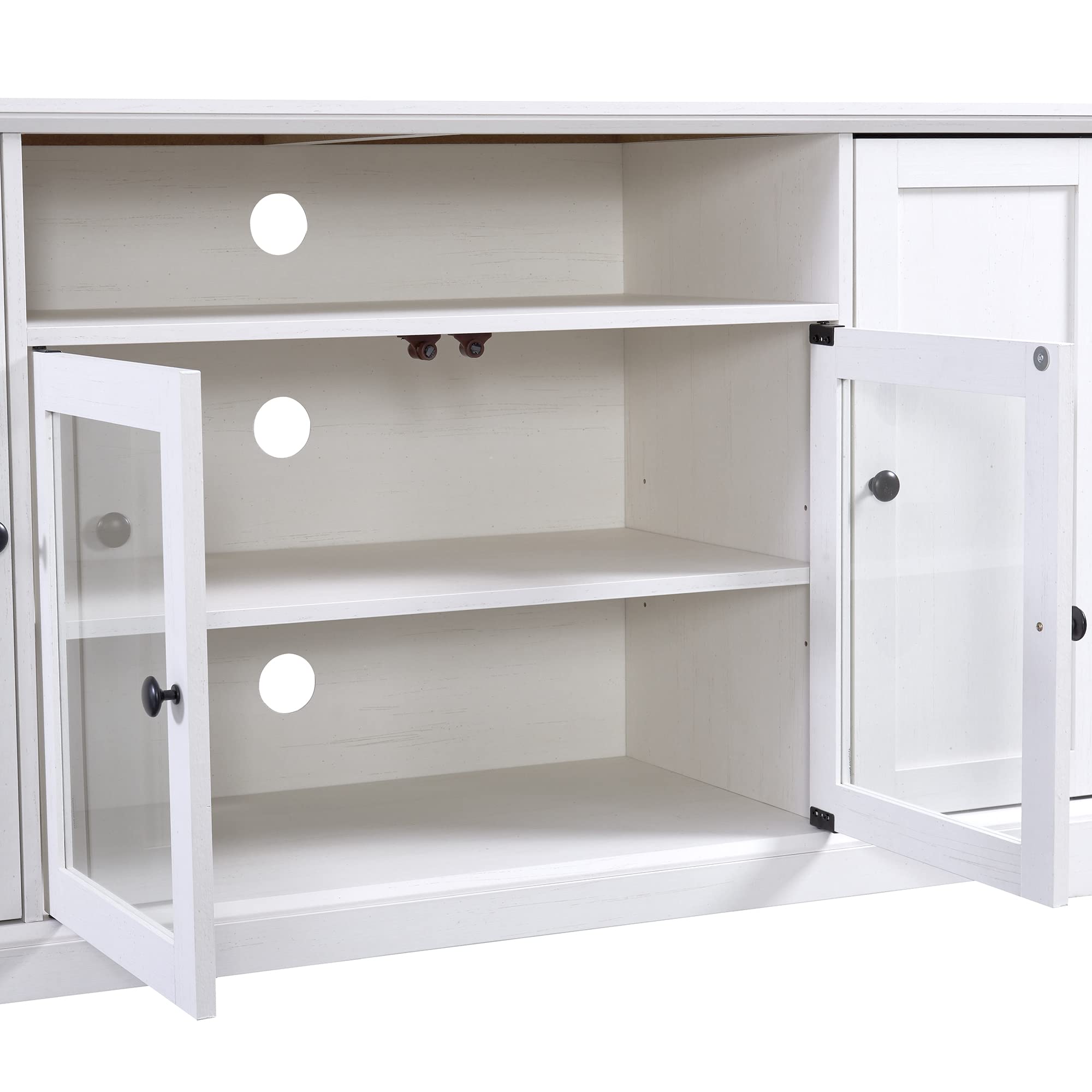 65 Inch TV Stand with 2 Tempered Glass Doors & Adjustable Shelves - Modern Wood Entertainment Center with Storage Cabinet for Living Room, Bedroom - Perfect for TV, Gaming Consoles & Media Storage (White)