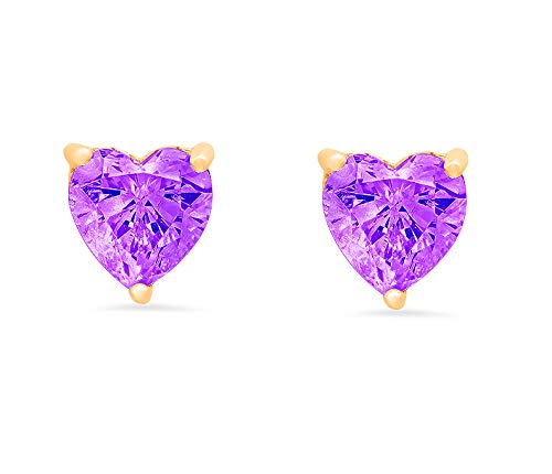 1.50 Carat Heart Cut Solitaire Stud Earrings - Natural Amethyst Gemstone in 14K Yellow Gold, Push Back Closure - Perfect Anniversary Gift for Her, Valentine's Day Present, Romantic Jewelry for Special Occasions