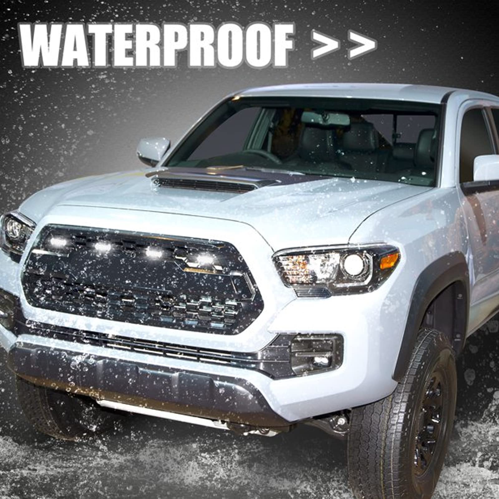2016-2022 Toyota Tacoma TRD PRO LED Grill Lights - White Light with Black Housing - Easy Installation with Harness & Fuse - Perfect for Off-Roading, Night Driving & Truck Customization