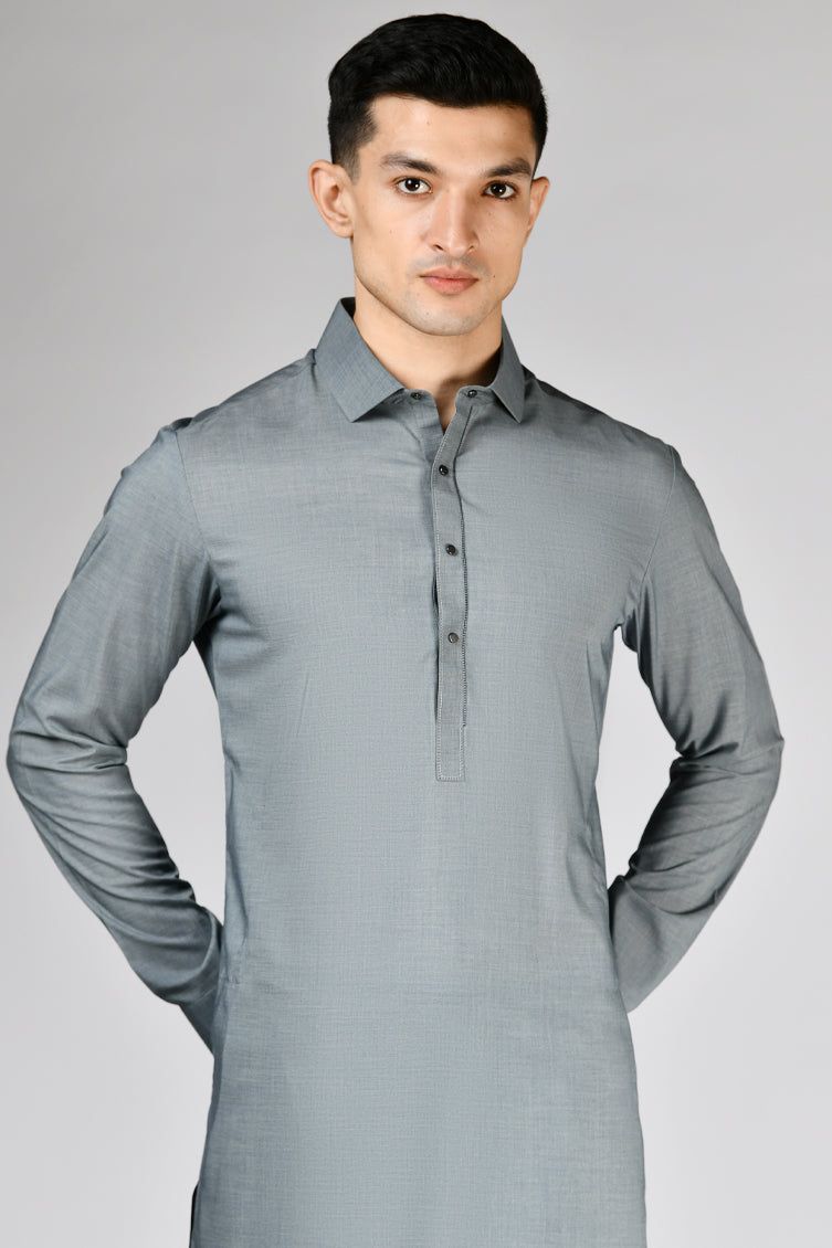 Blended Grey Kurta Trouser by J. Junaid Jamshed | Premium Cotton Blend Ethnic Wear for Men | Perfect for Eid, Weddings & Cultural Events