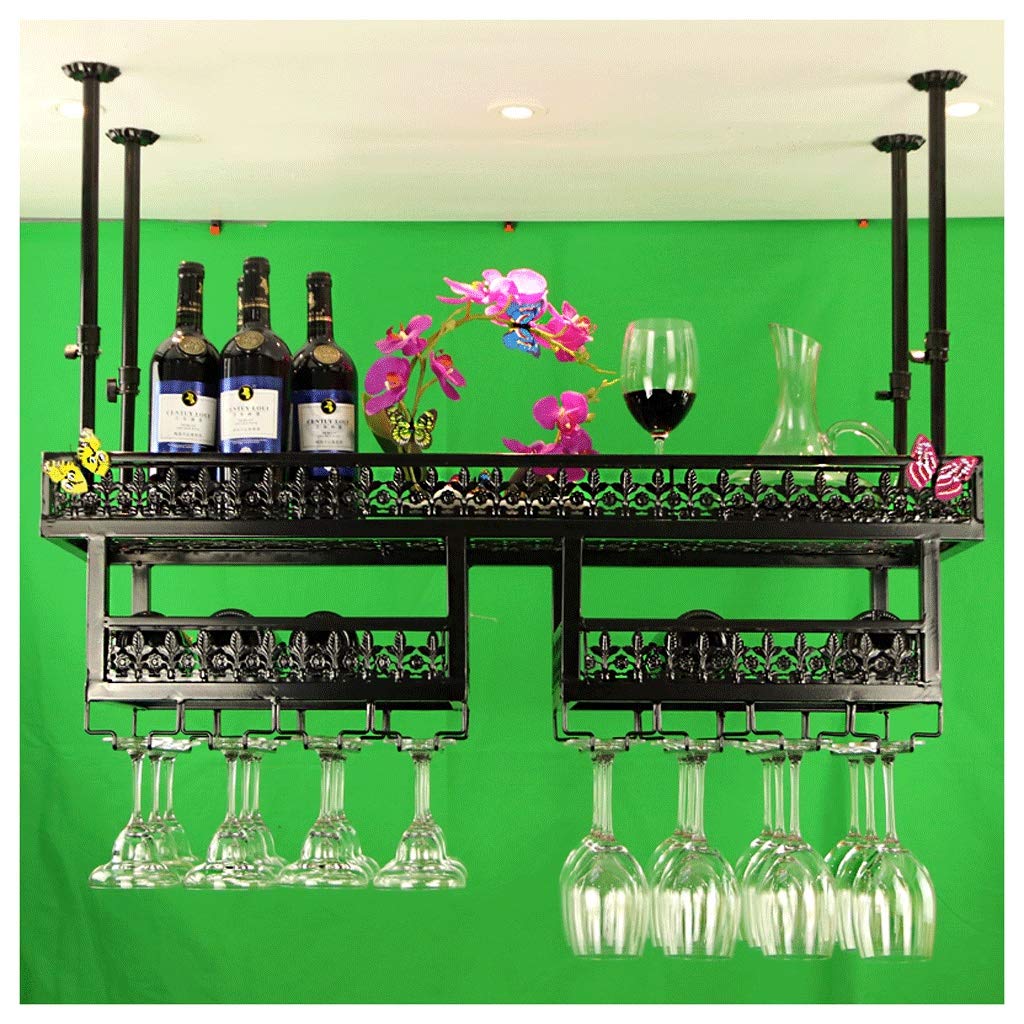 Vintage Wrought Iron Ceiling Bottle Rack - Black Restaurant Wine Glass Hanging Display Stand (150x31cm) - Perfect for Bar, Kitchen & Living Room Decor