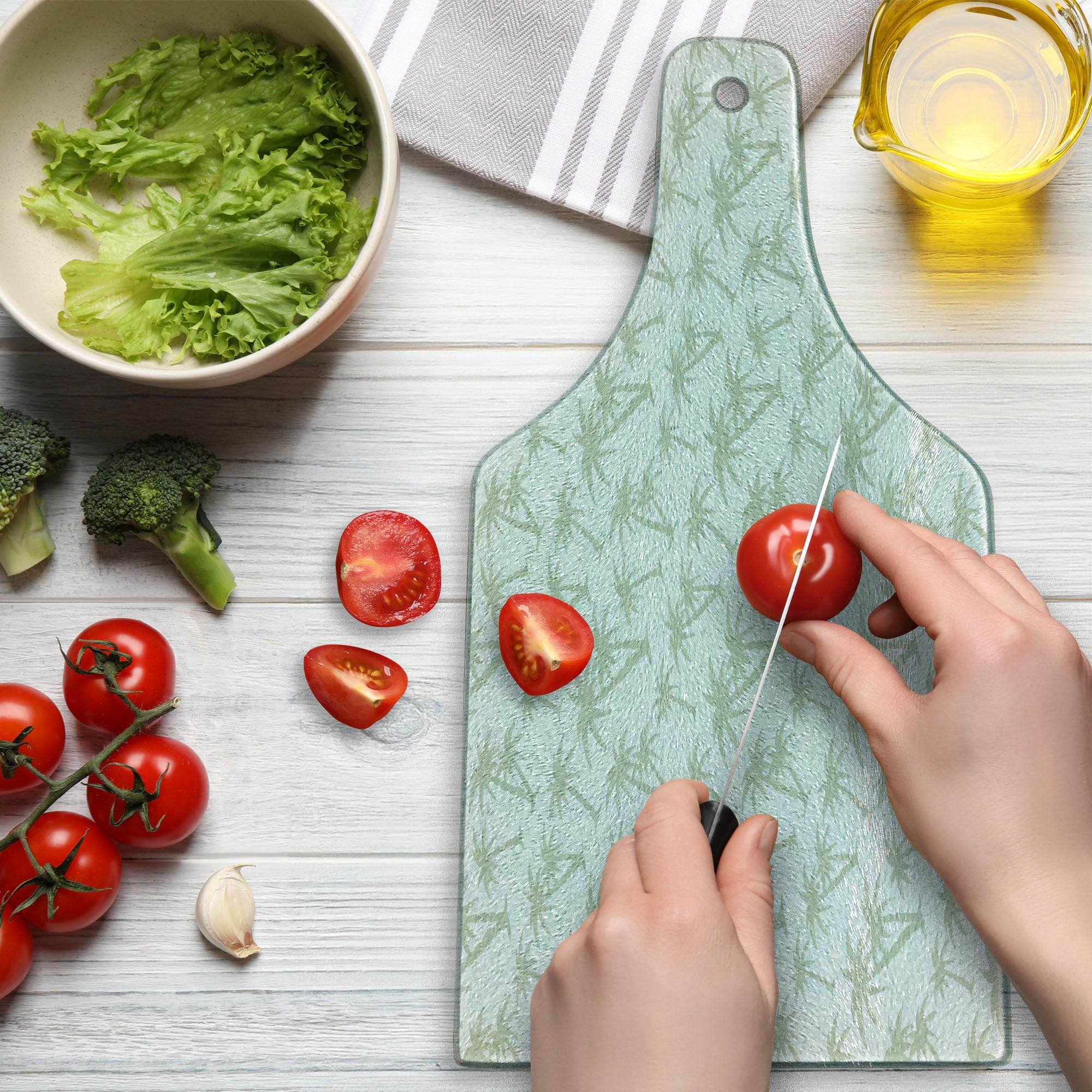 Ambesonne Tropical Coconut Palm Trees Tempered Glass Cutting Board - Exotic Hawaiian Print, Wine Bottle Shape, Grey White - Perfect for Serving Cheese, Charcuterie & Wine at Parties, BBQs & Holiday Gatherings