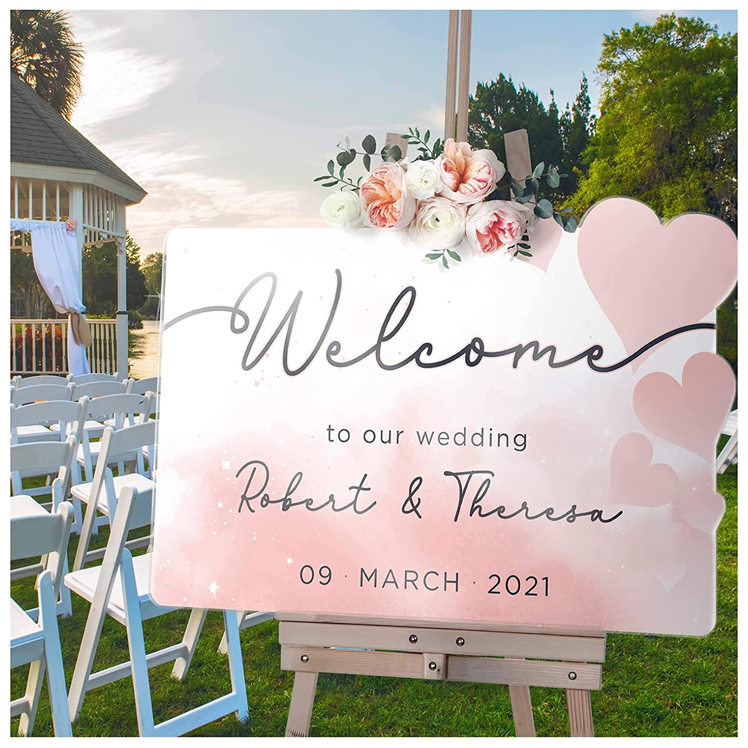 SPEEDYORDERS Custom Blush Pink Acrylic Wedding Welcome Sign - Personalized Heart-Shaped Acrylic Sign for Wedding Decorations | Elegant Pink Wedding Decoration | Modern Couple Welcome Signage | Perfect for Wedding Receptions, Bridal Showers & Anniversary Celebrations