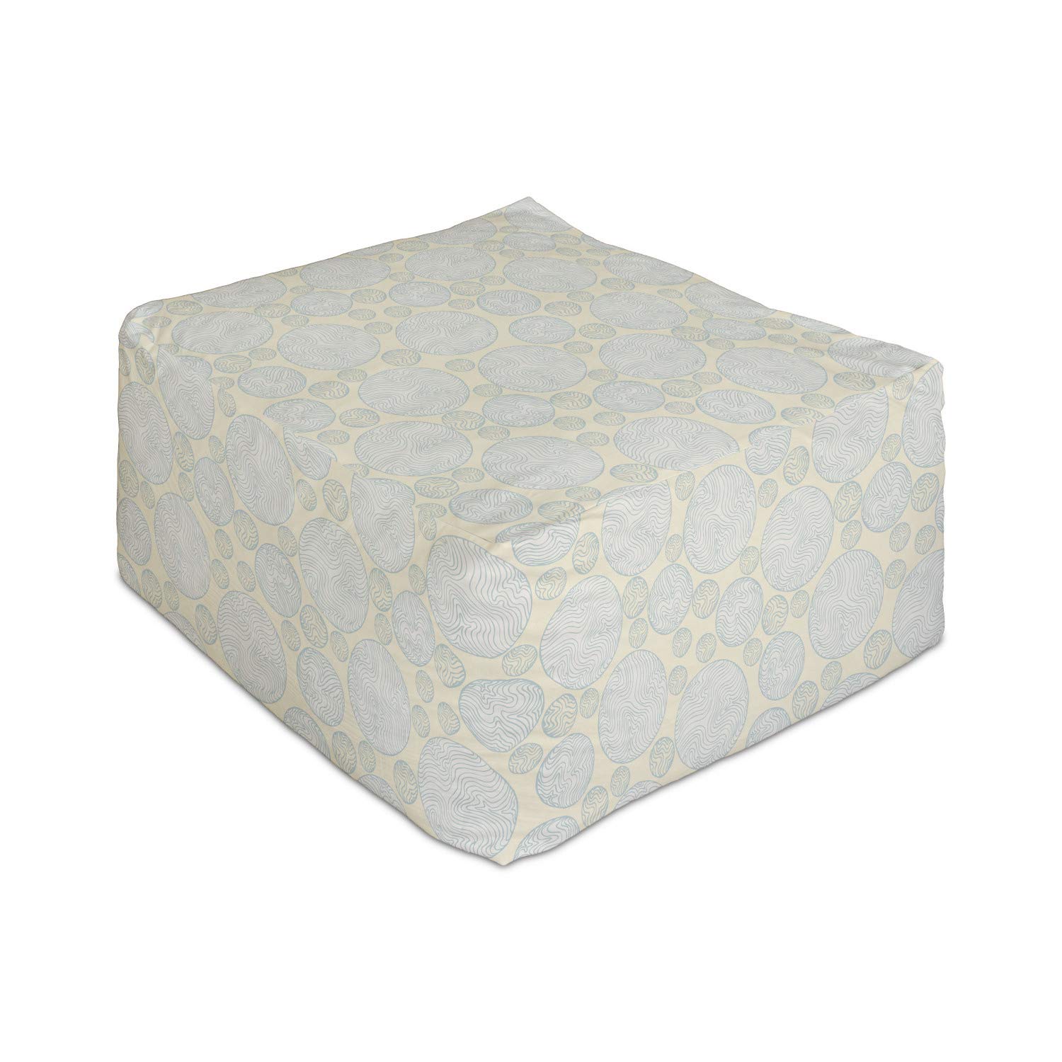 Ambesonne Neutral Color Rectangle Pouf Ottoman - Geometric Circles & Wavy Swirls Design in Blue Grey & Beige - 25