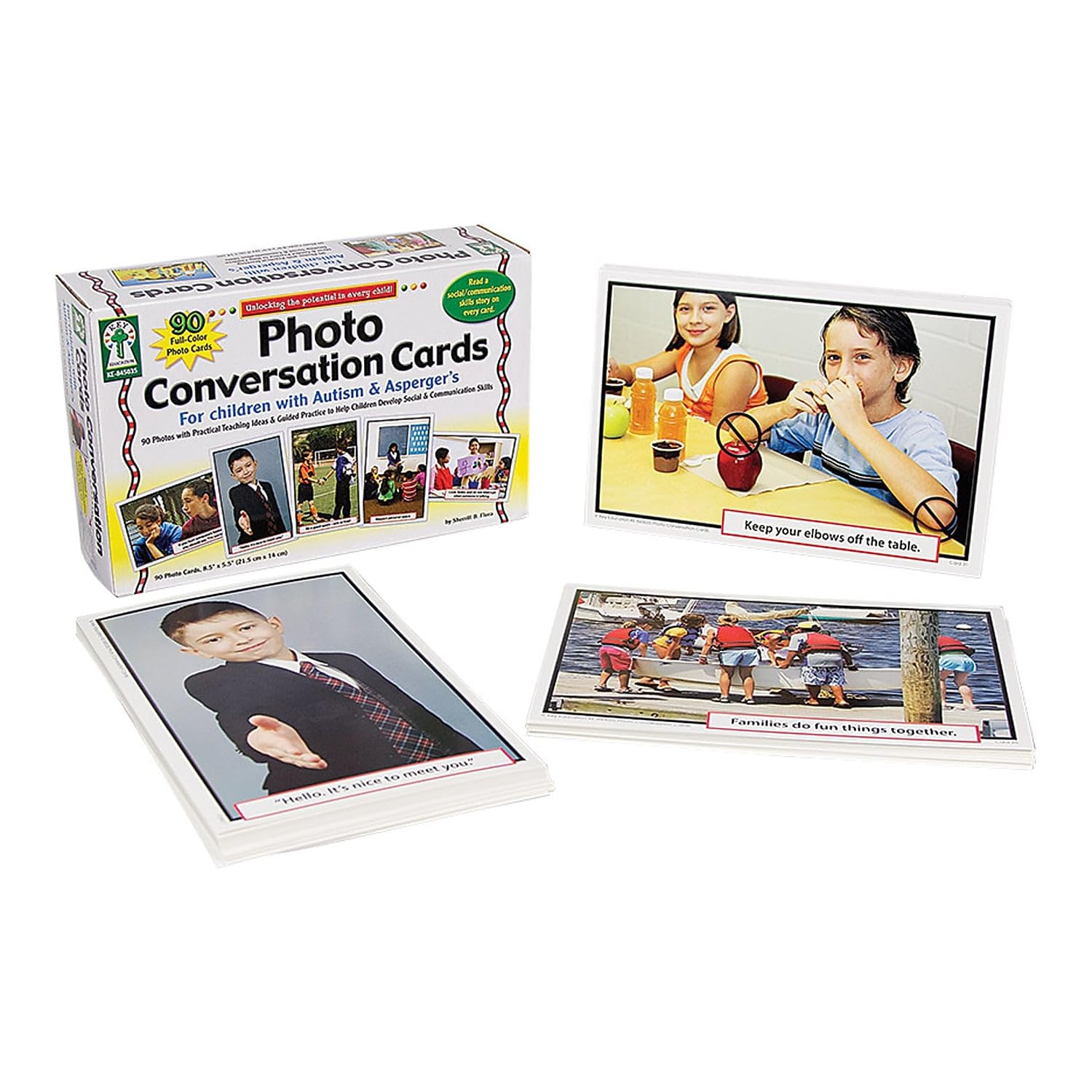 Key Education Photo Conversation Cards for Kids - 90 Social Emotional Learning Flash Cards for Autism & Aspergers, Behavior & Communication Skills Practice - Educational Games for Kindergarten & Elementary School - Perfect for Classroom & Homeschool Use