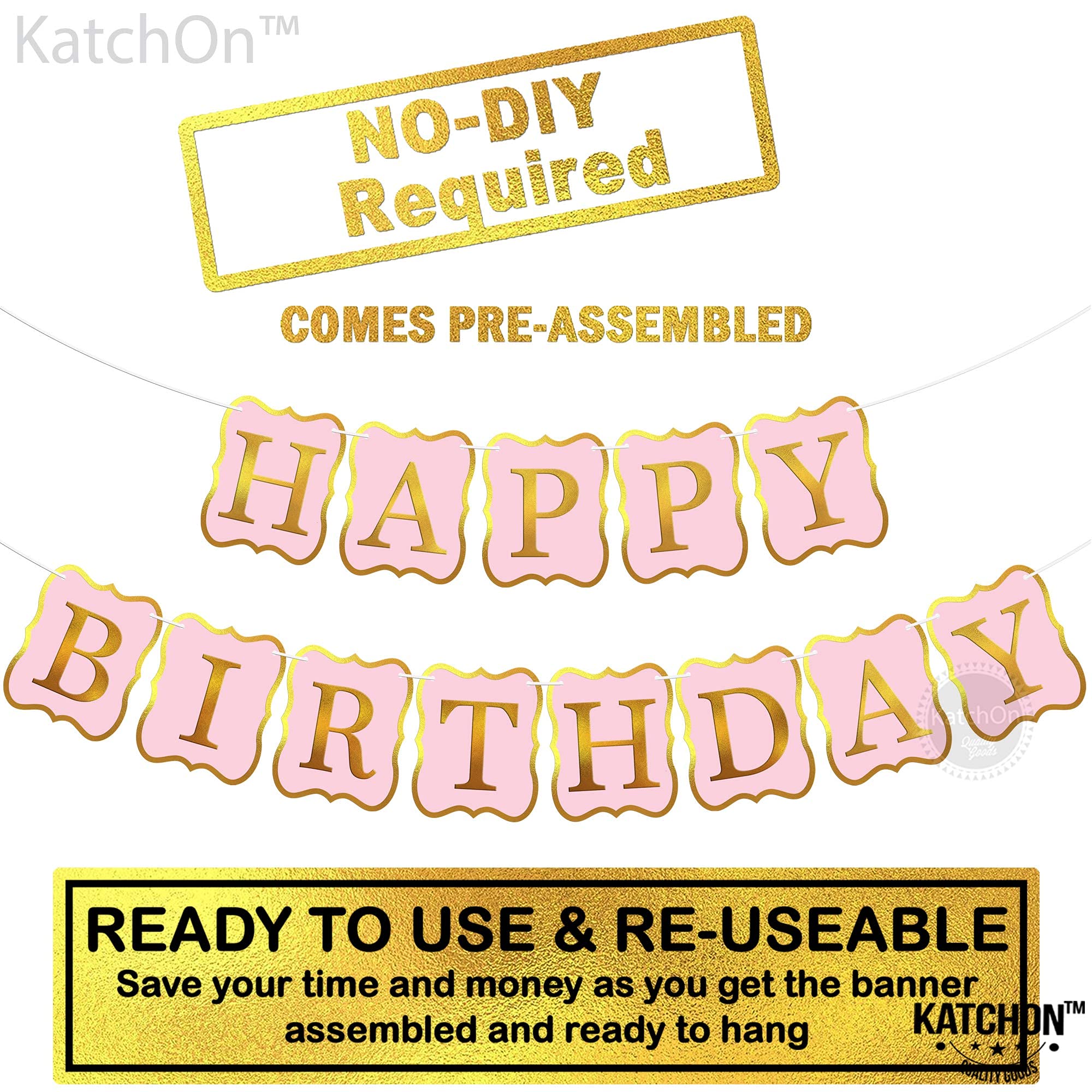KatchOn Pink Happy Birthday Banner - 10ft Premium Party Backdrop Sign, No DIY Required | Complete Birthday Party Decorations Kit | Perfect for Indoor/Outdoor Celebrations, Baby Showers & Anniversary Parties