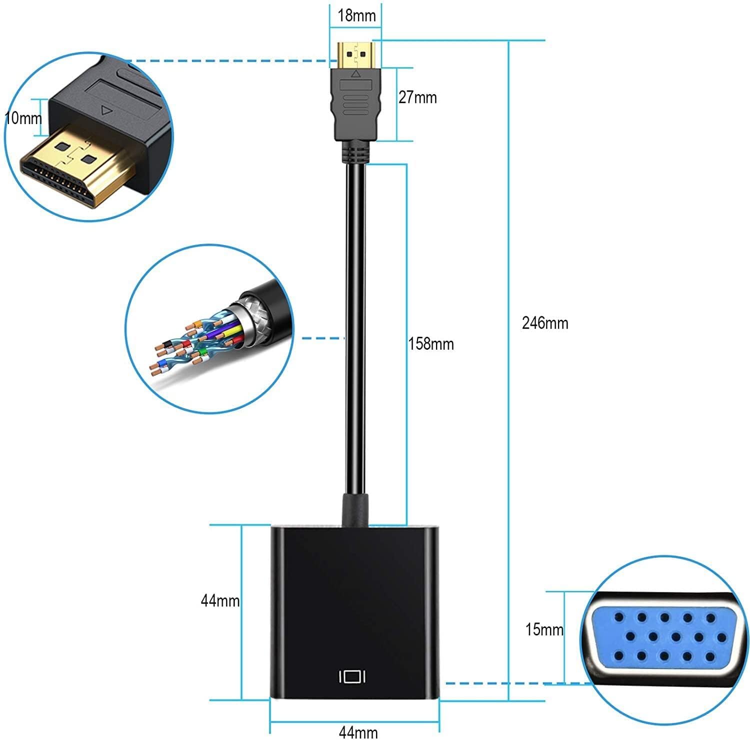 5-Pack Gold-Plated HDMI to VGA Adapter Converter (Male to Female) - Compatible with Computer, Laptop, Monitor, Projector, HDTV, Chromebook, Raspberry Pi, Roku & Xbox - Ideal for Home Office, Gaming & Presentations