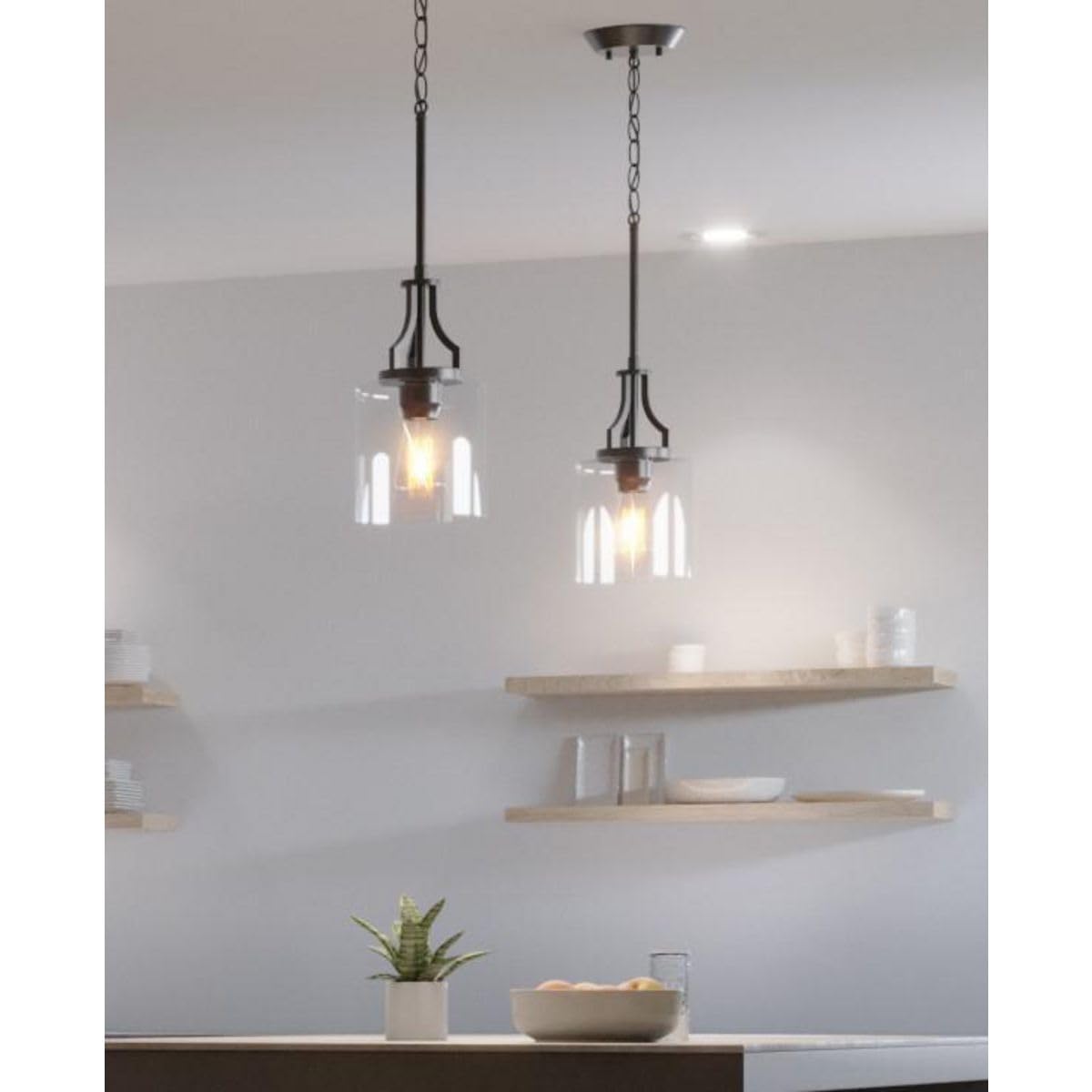 Lassiter Collection 1-Light Clear Glass Modern Pendant Light Fixture - Matte Black Finish for Kitchen Island, Dining Room, and Living Room Lighting