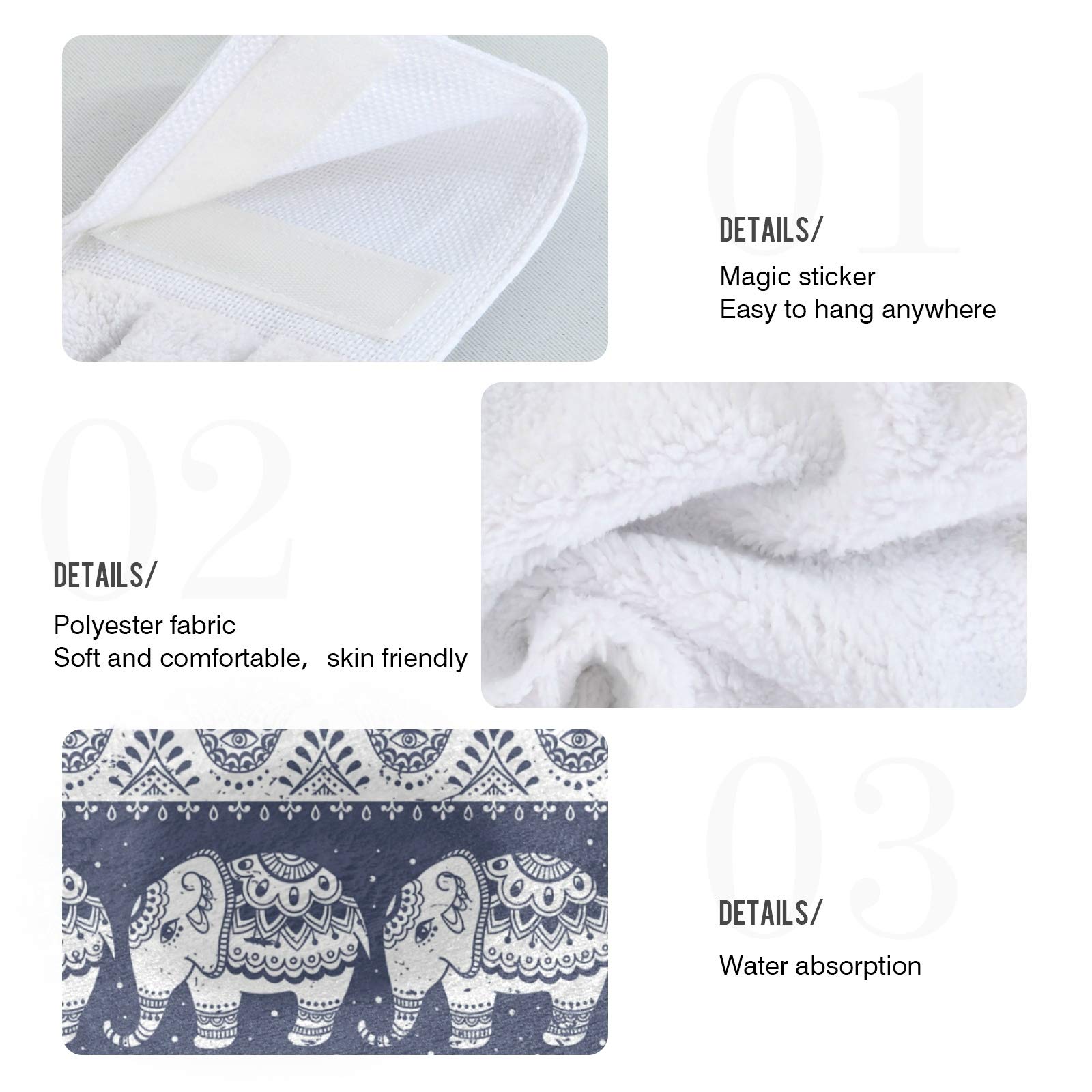 Set of 2 Absorbent Soft Elephant Print Kitchen Towels - Decorative Tribal Pattern Hanging Dish Cloths for Kitchen, Bathroom & Home Decor | Perfect for Wiping Dishes, Drying Hands & Adding Boho Style