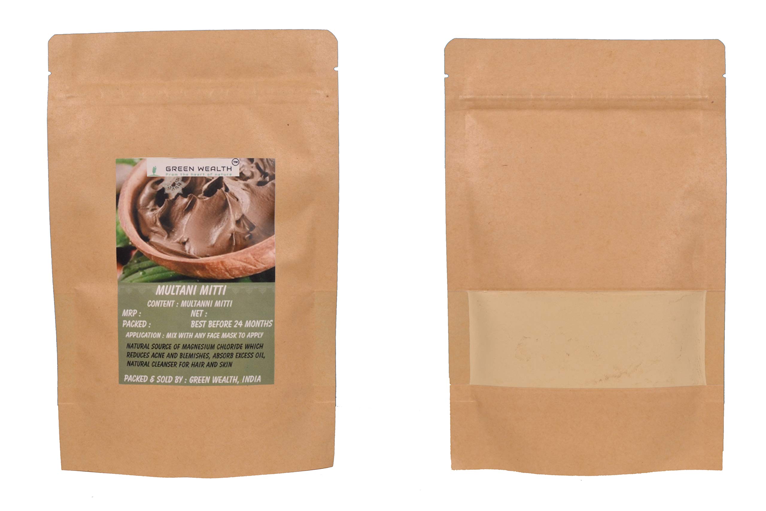 Green Wealth Multani Mitti Powder - 200g | Pure Clay for Skin Care, Face Mask & Hair Treatment | Natural Beauty & Detox Solution