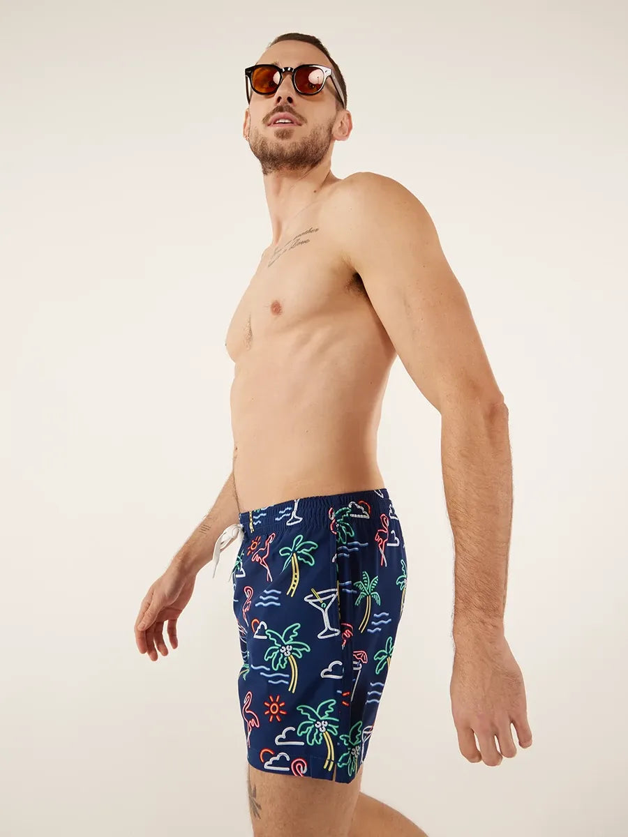 Chubbies 5.5 Inch Neon Lights Swim Trunks for Men - Quick Dry Swim Shorts with Pockets - Navy Blue Swimwear for Beach, Pool & Summer Vacations