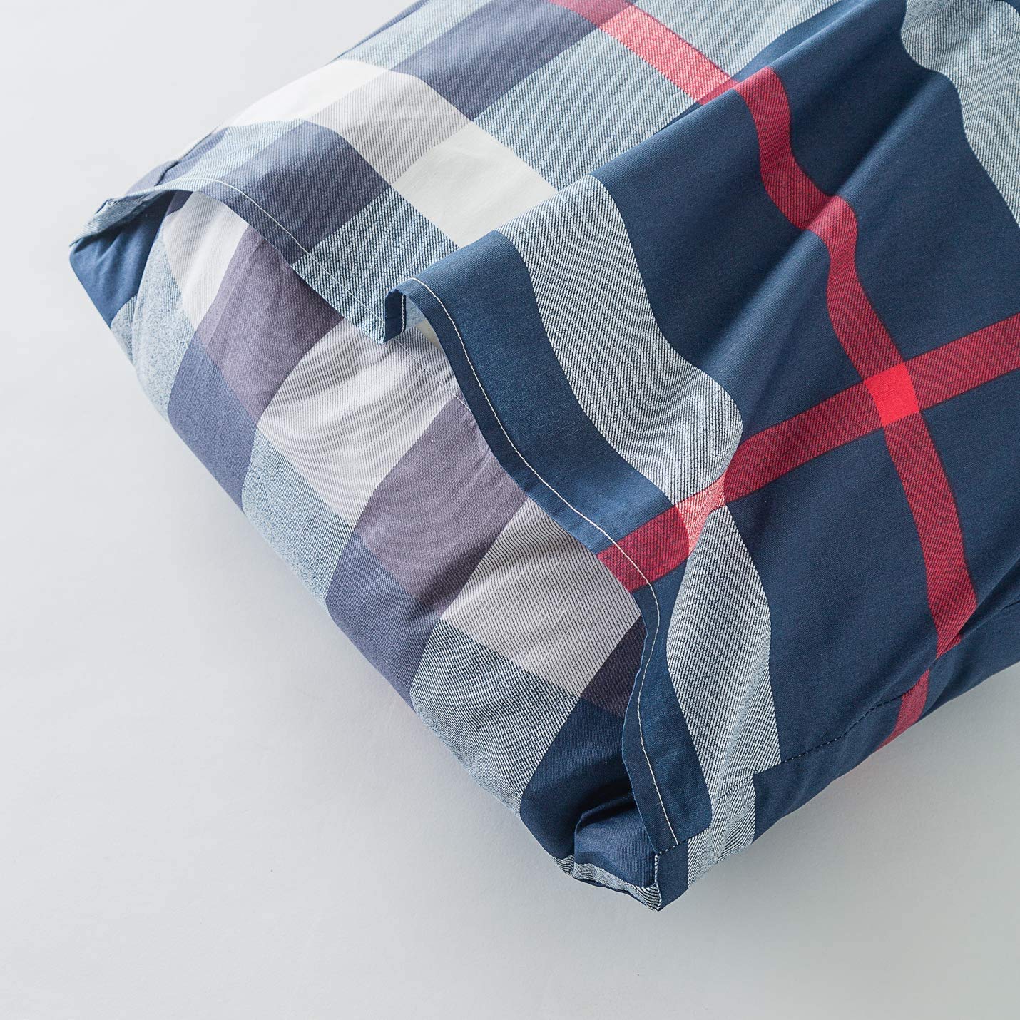 King Size Navy Blue Plaid Comforter Set - Lightweight Buffalo Check Cotton Bedding with Red & White Grid Pattern | Super Soft Blue Checkered Duvet Cover for Men, Boys & Adults | Perfect for Bedroom, Dorm, Guest Room & Cozy Winter Nights