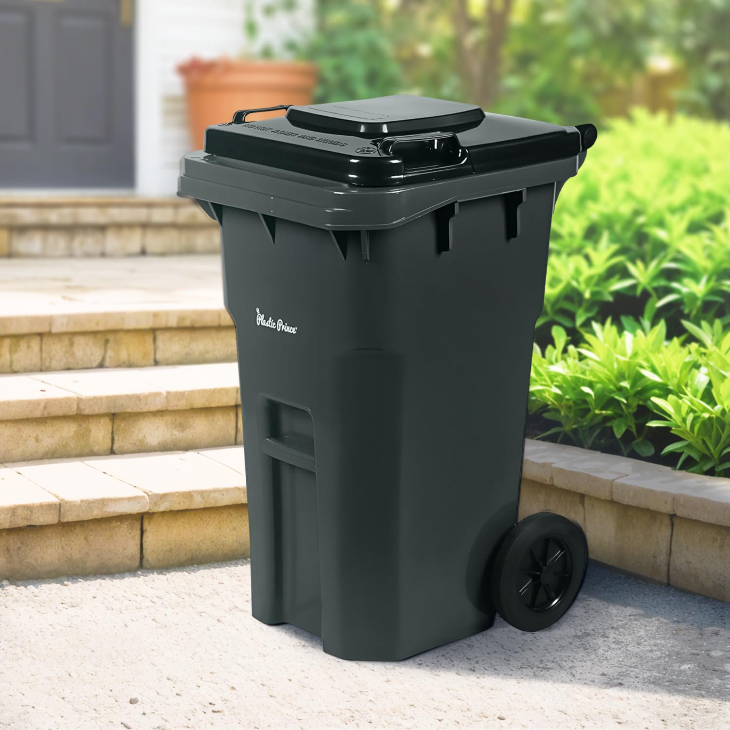27 Gallon Heavy-Duty Outdoor Trash Can with Wheels & Lid - Commercial Grade Rolling Garbage Bin for Patio, Yard, Park, and Commercial Use - Durable Plastic Waste Container (Gray)