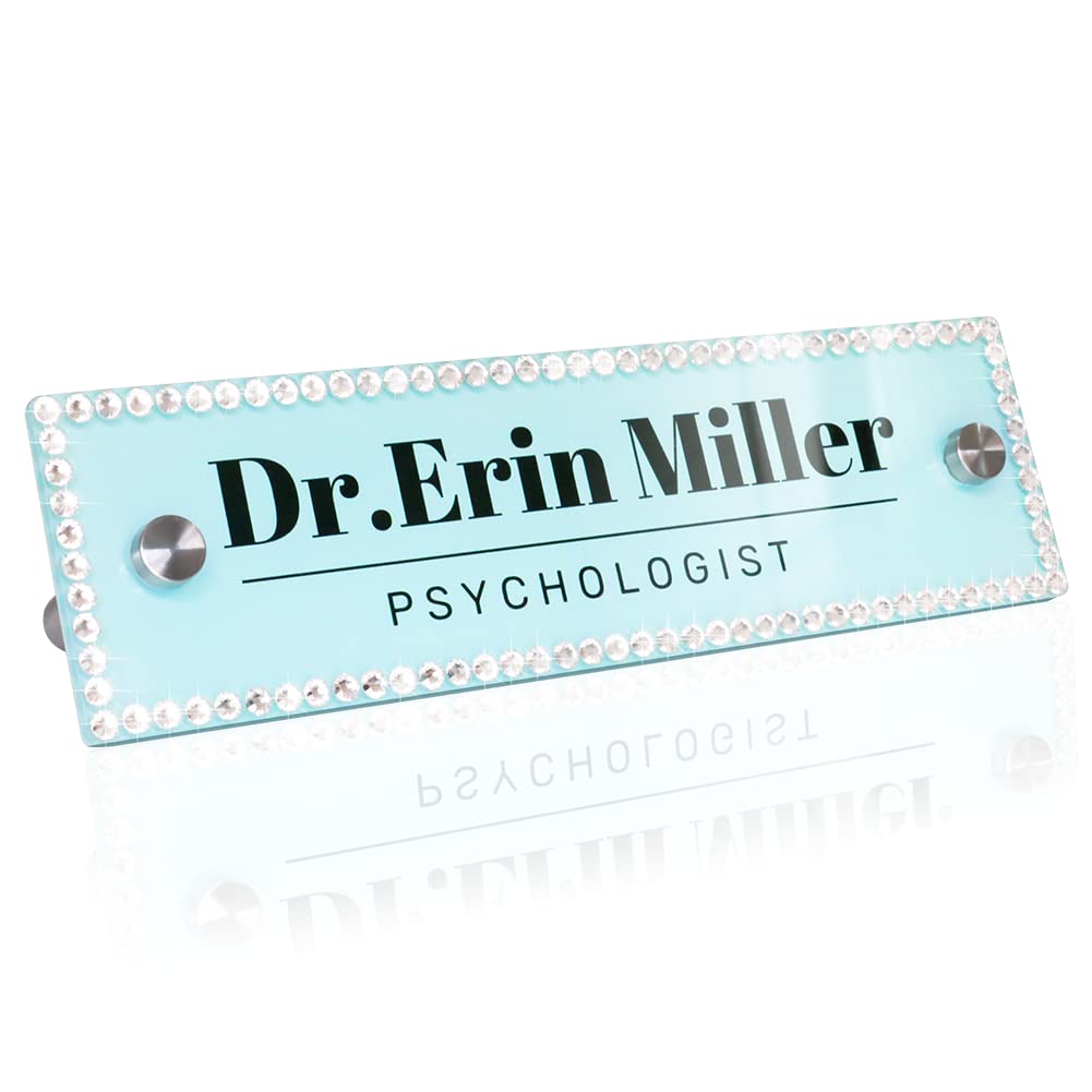 Custom Acrylic Desk Name Plate with Crystals - Personalized Office Name Sign for Teachers, Nurses & Boss Ladies - 7.9