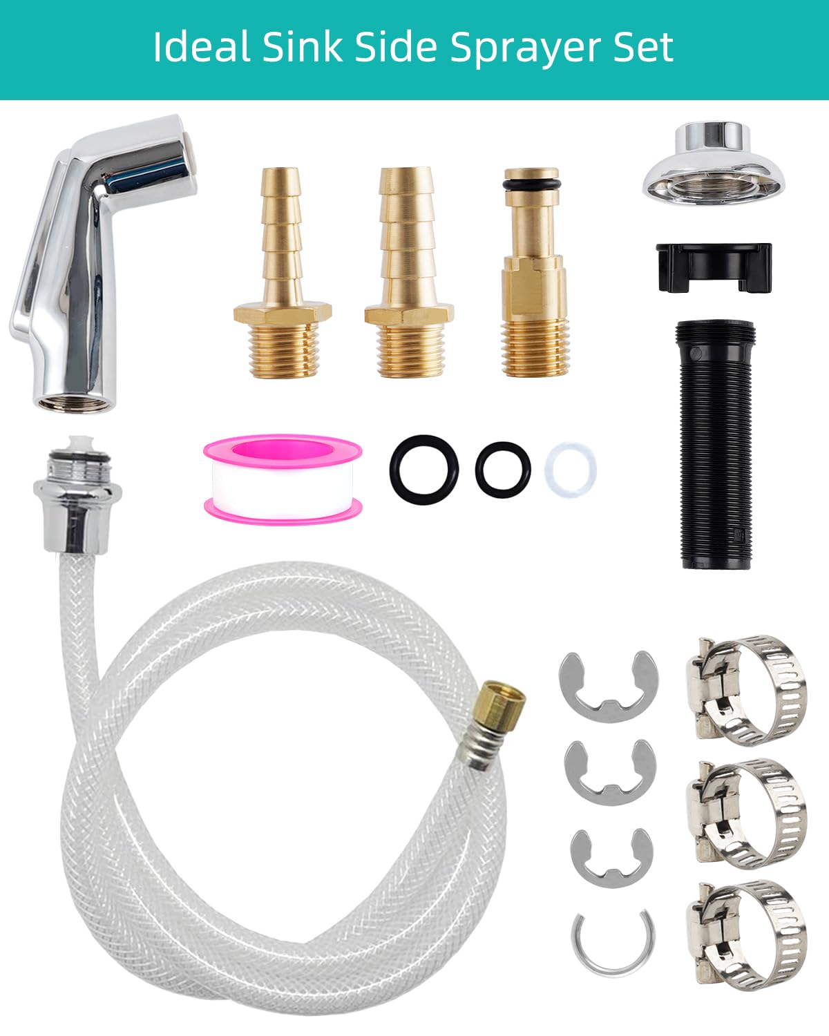 Hygie Rinse Universal Kitchen Sink Sprayer Attachment with Hose and Holder Set - Chrome Finish Side Spray Head Replacement for Moen & Delta Faucets | Perfect for Washing Dishes, Cleaning Vegetables, and Rinsing Sinks