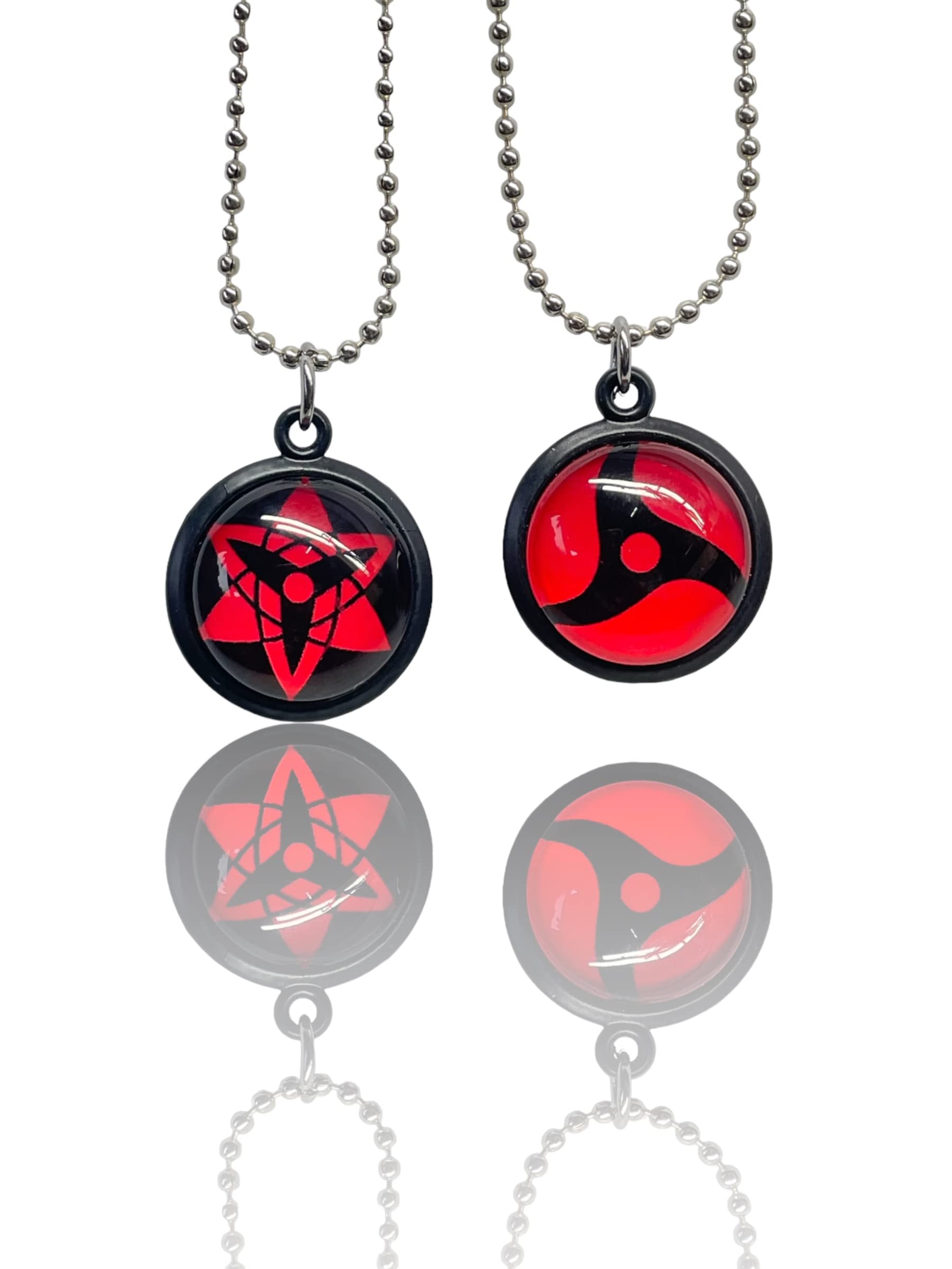 Stainless Steel Anime Pendant Necklace Set with Free Keychain - 2 Pack Red Elegant Jewelry for Cosplay, Gift Giving & Anime Enthusiasts