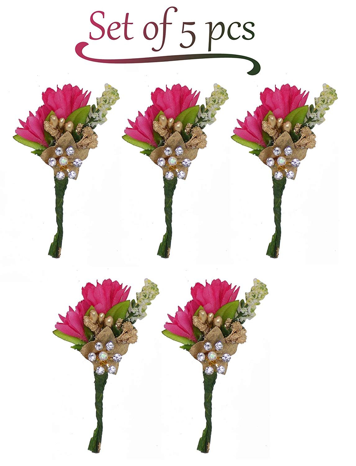 Iyaan Floral Hair Pins for Women & Girls - 5 Pack Pink Flower Hair Clips - Perfect for Weddings, Parties & Everyday Styling