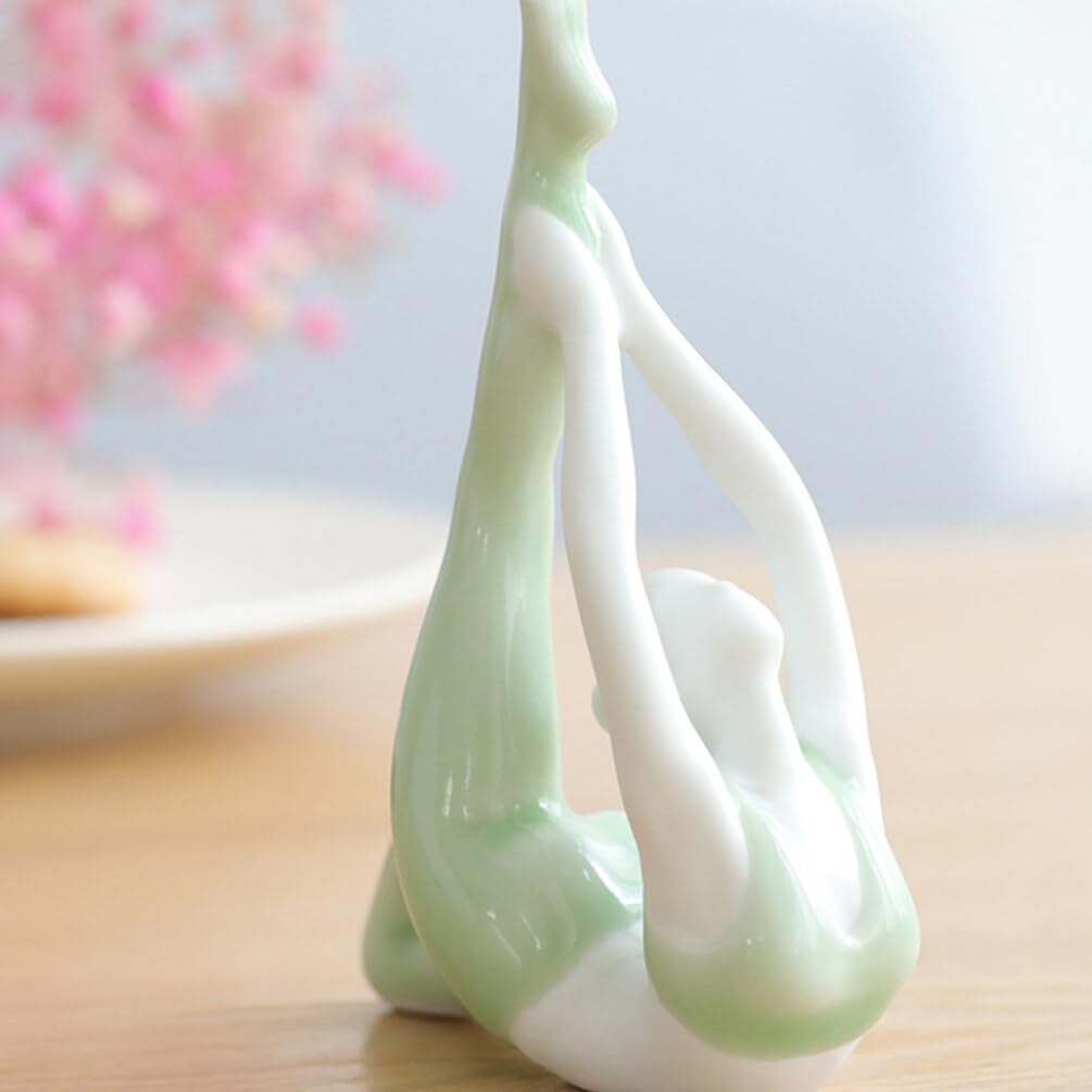 VICASKY Light Green Ceramic Yoga Pose Statue - Meditation & Yoga Figurine Collection, Decorative Girl Sculpture for Desktop, Shelf & Coffee Table - Perfect for Yoga Studios, Home Decor & Mindful Spaces