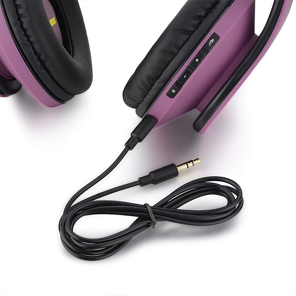 PowerLocus Bluetooth Over-Ear Headphones - Wireless & Wired Stereo Headset with Built-in Mic, Foldable Design, Micro SD/TF & FM Radio - Compatible with iPhone, Samsung, iPad, PC (Purple) - Perfect for Travel, Workouts, and Home Entertainment