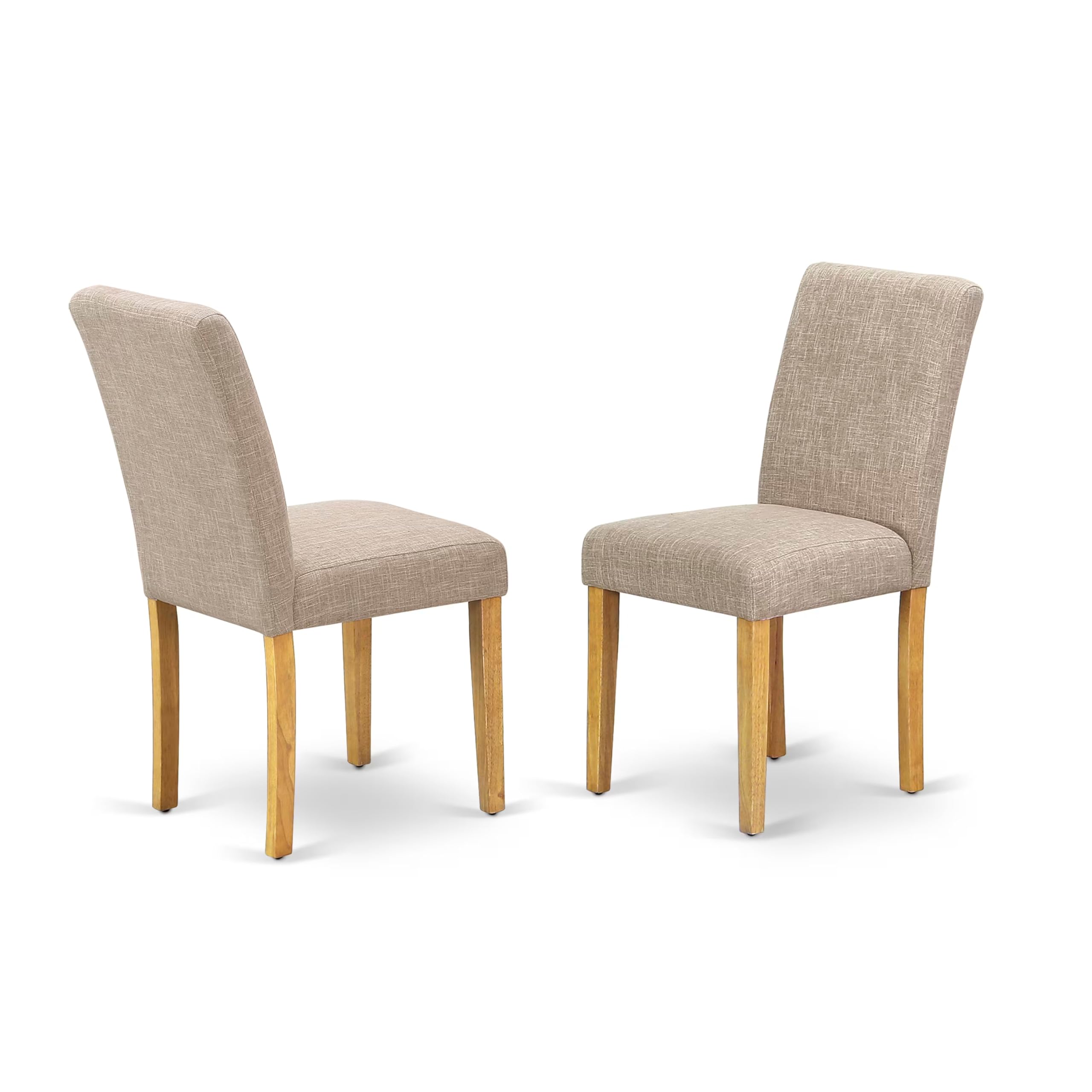 East West Furniture DLAB3-OAK-04 3-Piece Round Dining Table Set with Drop Leaf & 2 Light Tan Linen Parsons Chairs, 42x42 Inch, Oak - Perfect for Small Spaces, Breakfast Nooks, and Cozy Apartments