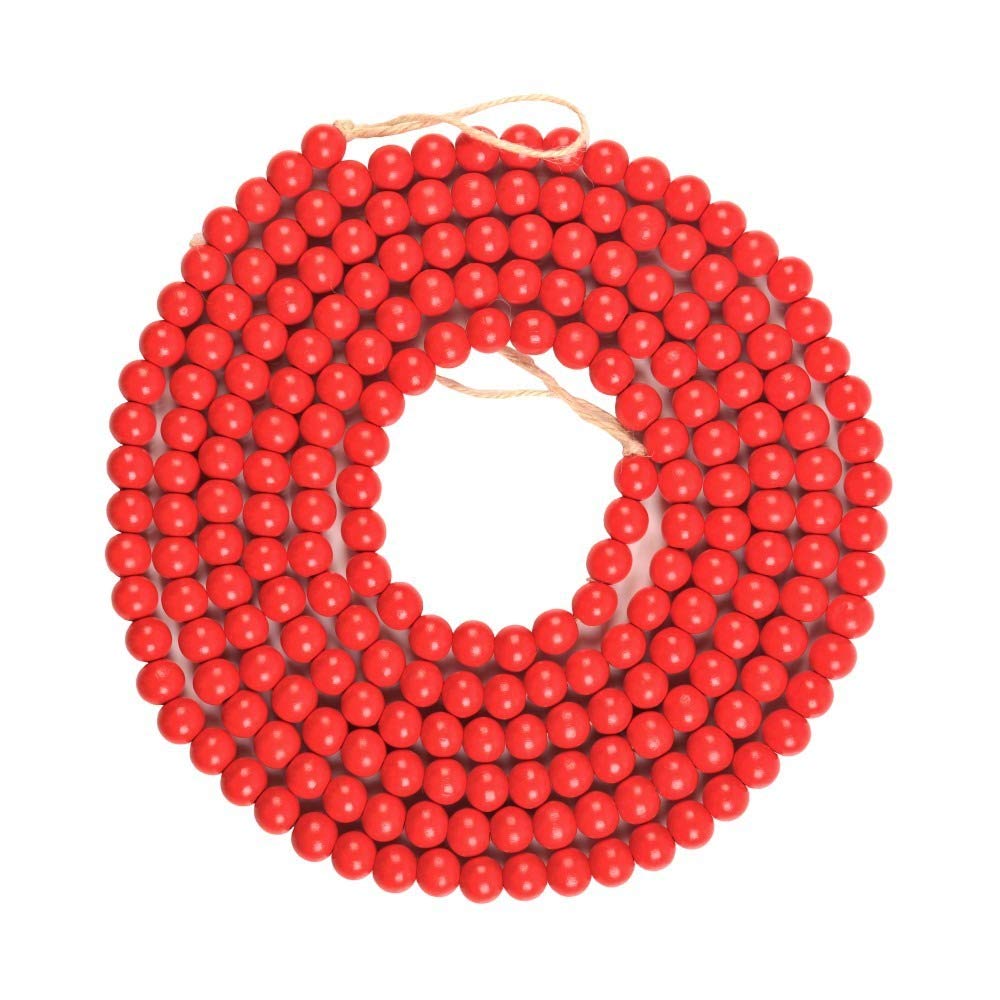 Bright Red Wooden Bead Garland - 4.6ft Christmas Tree Decoration for Holiday Home Decor, Xmas Party & Festive Mantel Display