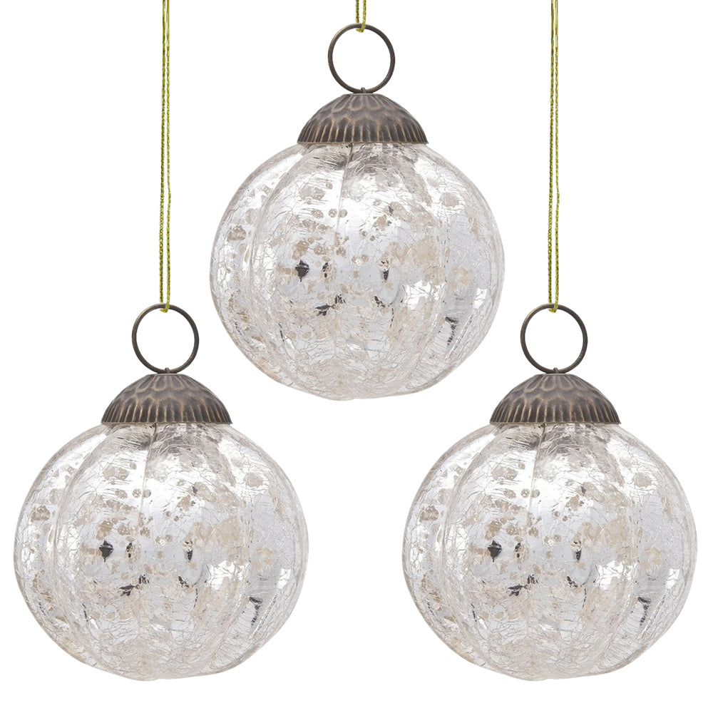 3 Pack Silver Mercury Glass Pumpkin Ornaments - Elegant Fall & Christmas Decor for Home, Table Centerpiece, Thanksgiving, Halloween, and Holiday Party Decorations