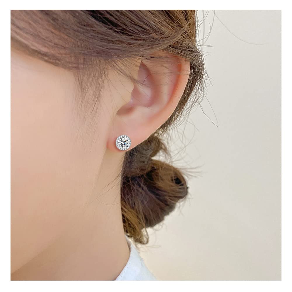 925 Sterling Silver Round Cubic Zirconia Stud Earrings for Women & Men - White Gold Plated Halo Diamond Stud Earrings - Perfect Birthday Gift, Anniversary Present & Everyday Elegant Jewelry for Work, Party & Special Occasions