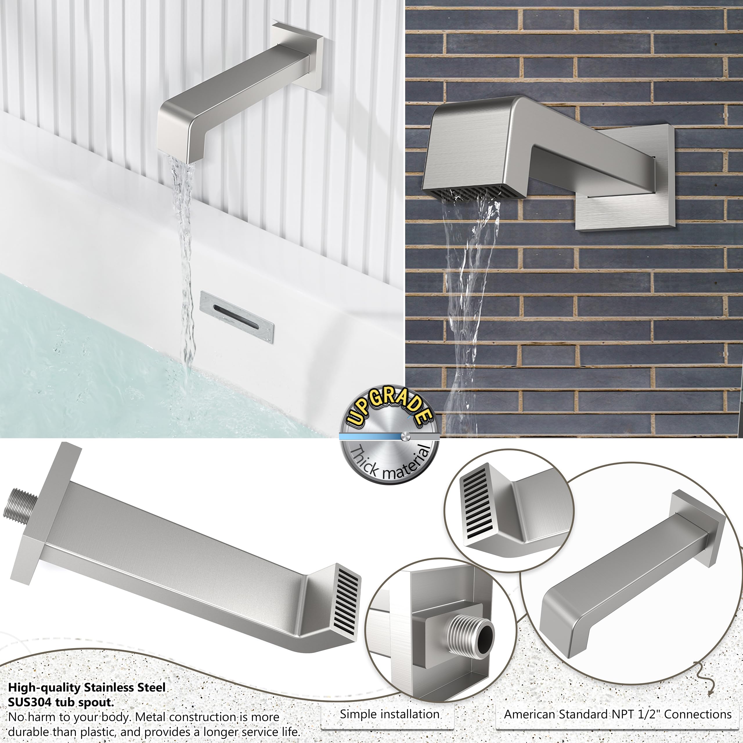 Premium 2-Function Brushed Nickel Rain Shower System with 12