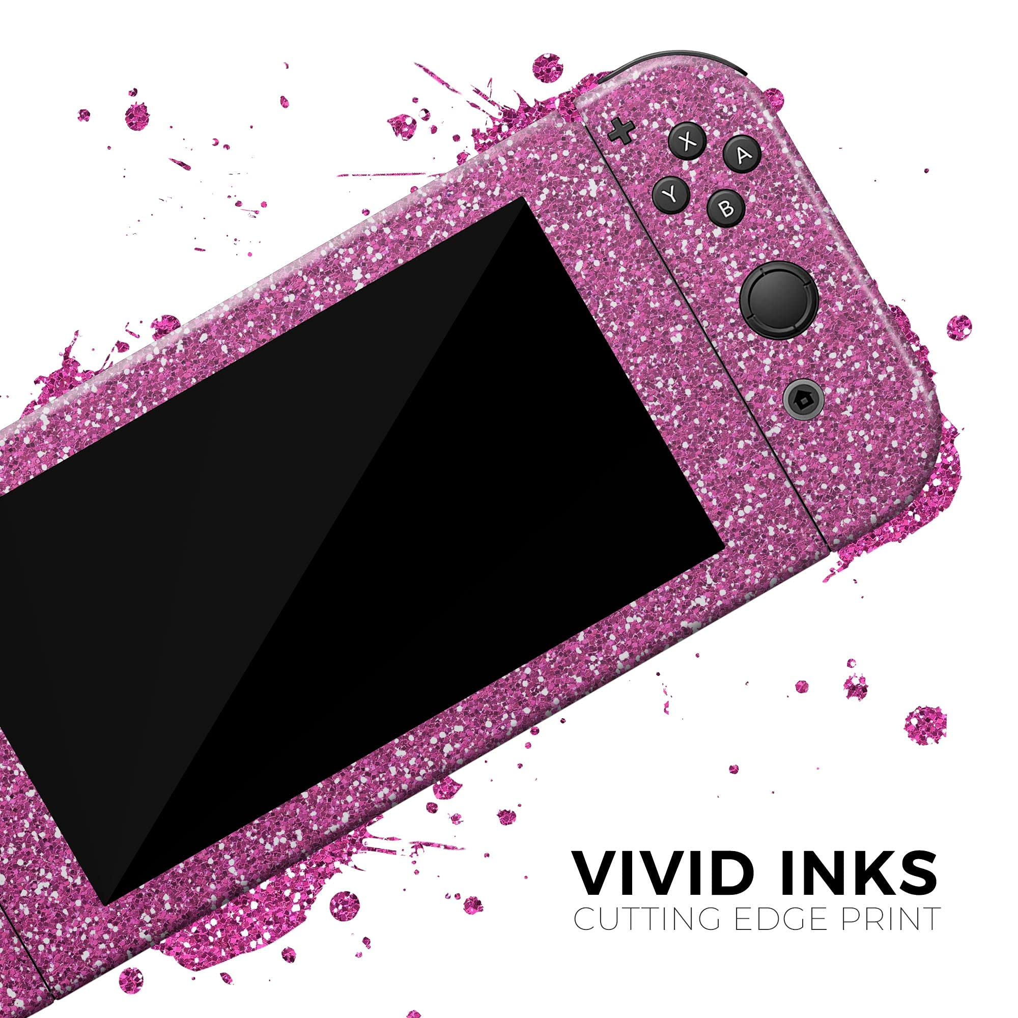 Nintendo Switch OLED Dock Skin - Sparkling Pink Metallic Glitter Vinyl Wrap Cover | Scratch-Resistant, Removable Protective Decal | Perfect for Gaming Setups & Personalized Console Protection