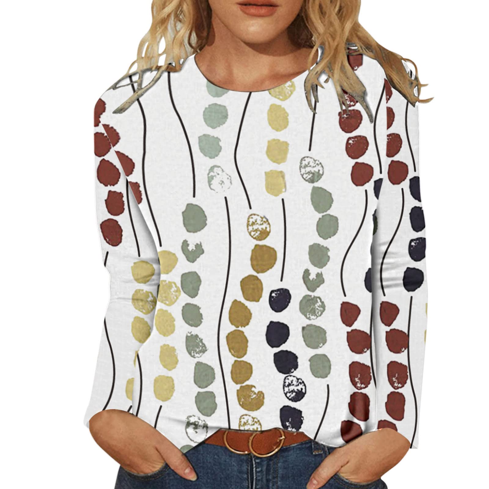 UYTOGOFE Women's Halloween Casual Printed Long Sleeve T-Shirt - O-Neck Blouse for Women (White, XL) | Perfect for Halloween Costumes, Fall Fashion & Everyday Wear