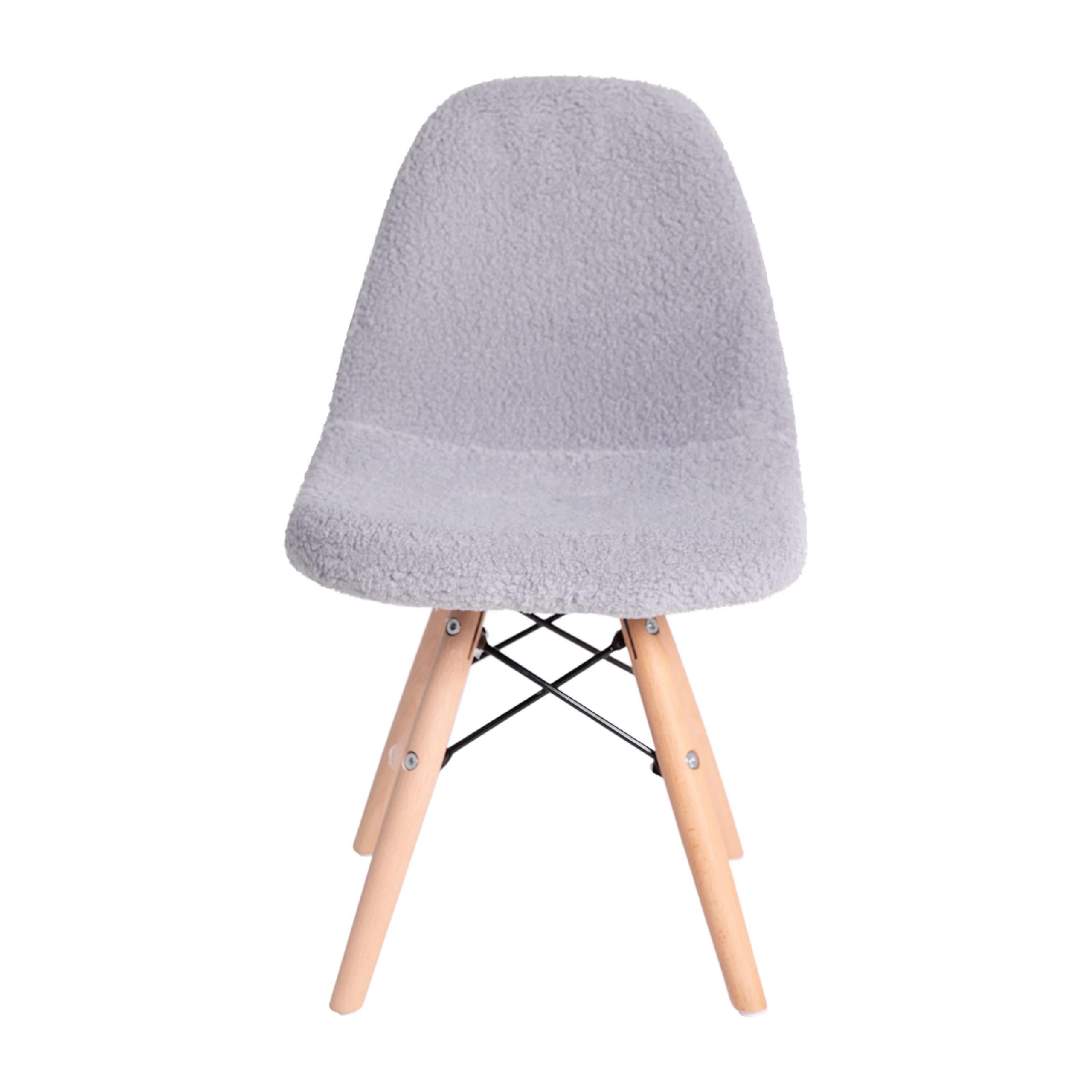 EMMA + OLIVER Set of 2 Kids Accent Chairs with Gray Faux Shearling Seat & Solid Wood Base - Easy 10-Minute Assembly - Perfect for Bedroom, Playroom or Reading Nook - Beechwood Legs Children's Side Chairs