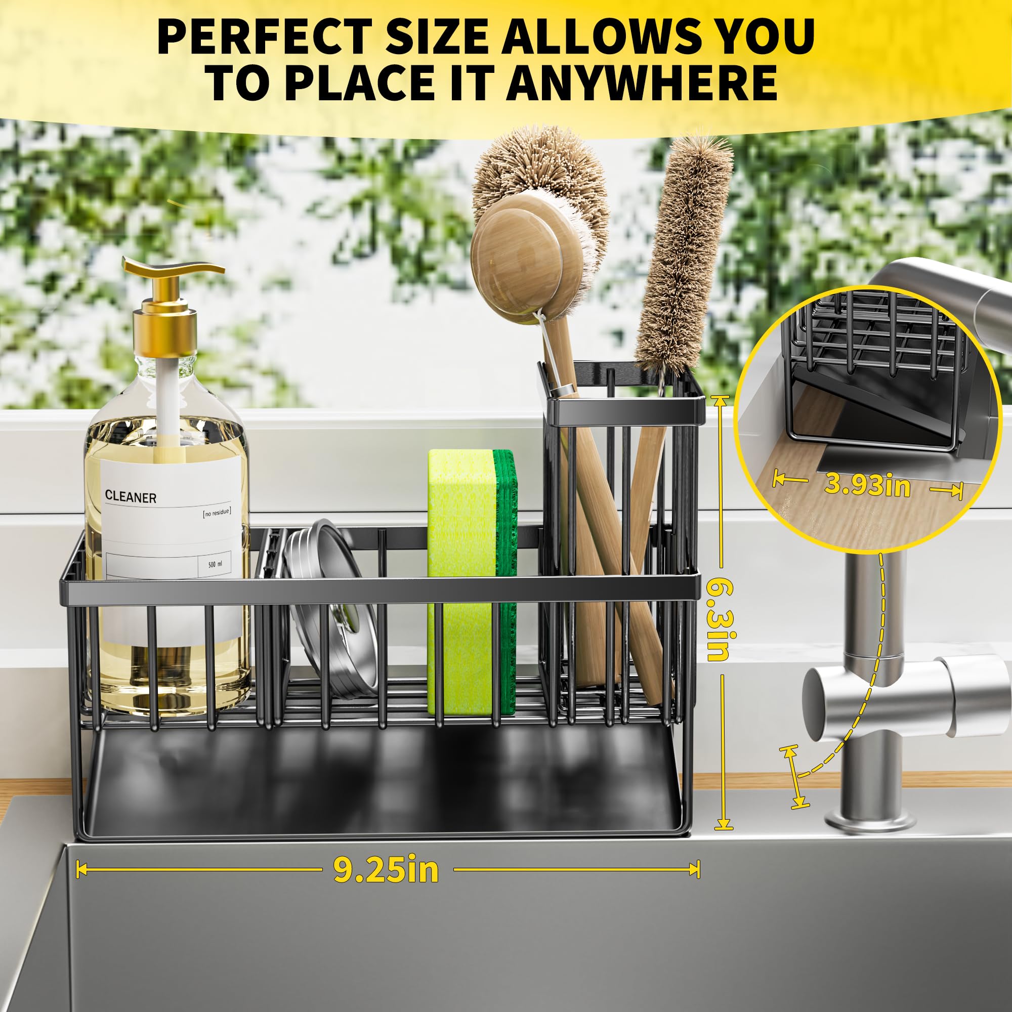 Cisily Stainless Steel Kitchen Sink Organizer with Brush & Sponge Holder, 304 Rustproof Countertop Soap Dispenser, Space-Saving Kitchen Decor for Modern Homes, Perfect for Small Kitchens and Apartment Living