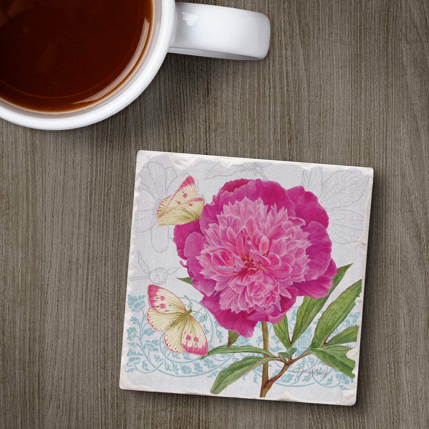 Thirstystone Botanical Peony Single Tumbled Tile Coaster 4