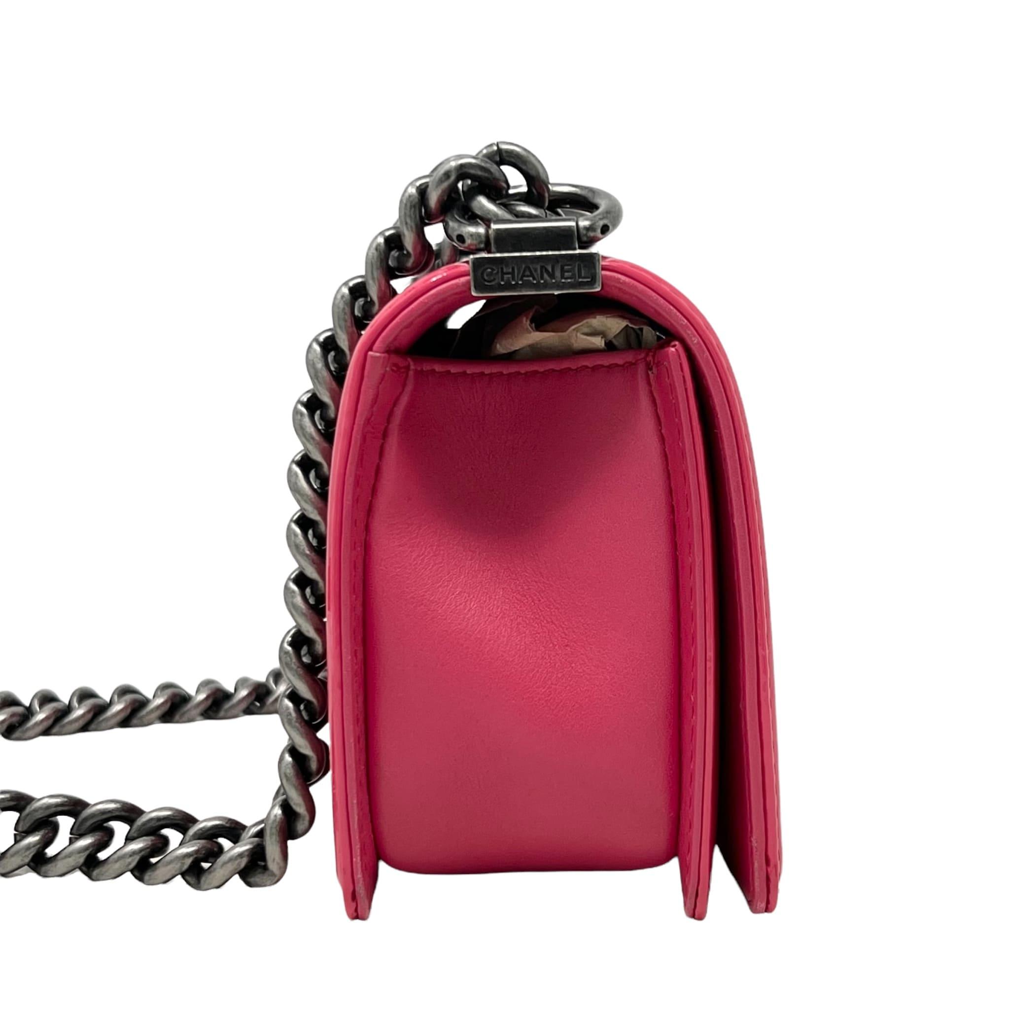 Chanel Pink Patent Leather Small Boy Bag - Luxury Crossbody Handbag for Women, Perfect for Parties, Dates & Special Occasions