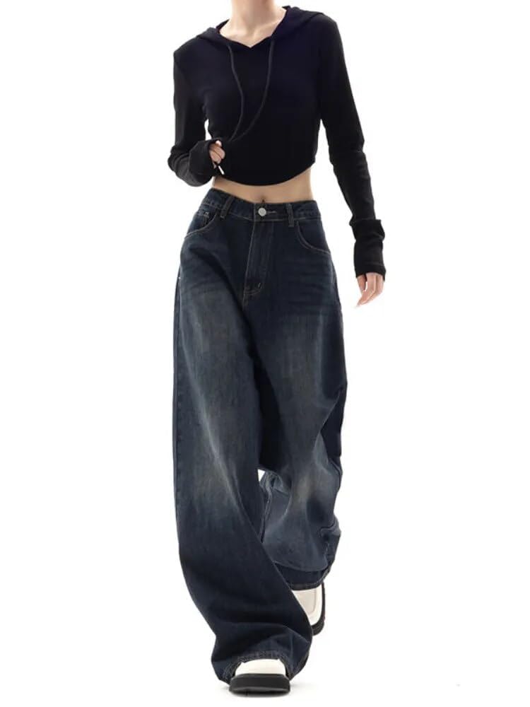YELLOOP Y2K Women's Baggy Jeans - High Waisted Wide Leg Denim Pants for 2023 Fall Fashion | Perfect for Casual Outfits, Streetwear & Retro Style