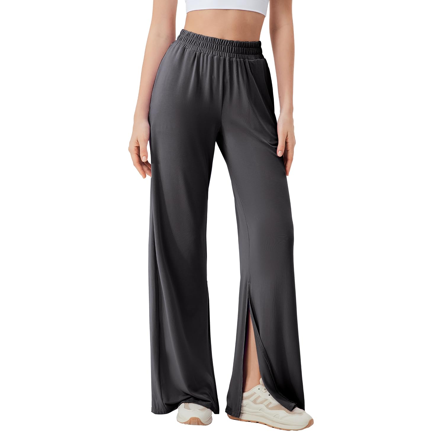 Women's High Waisted Wide Leg Yoga Pants with Side Slits & Pockets - Stretchy Lounge Sweatpants for Workout, Running, Travel & Casual Wear