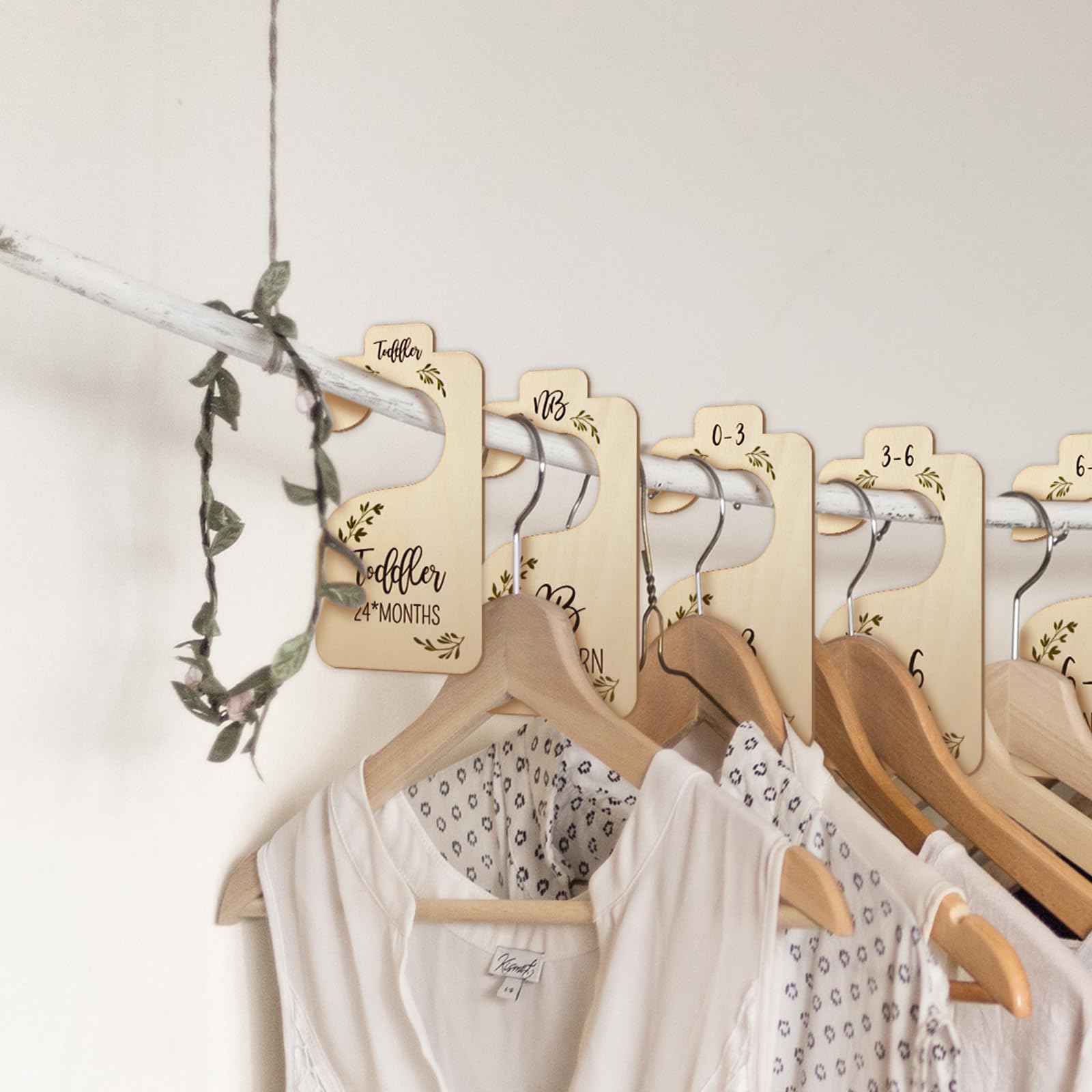 8-Piece Baby Closet Dividers Set - Wooden Nursery Clothes Organizer with Double-Sided Labels (Newborn to Toddler) - Perfect for Nursery Organization & Wardrobe Decoration - Ideal for Baby Shower Gifts & Kids Room Storage Solutions