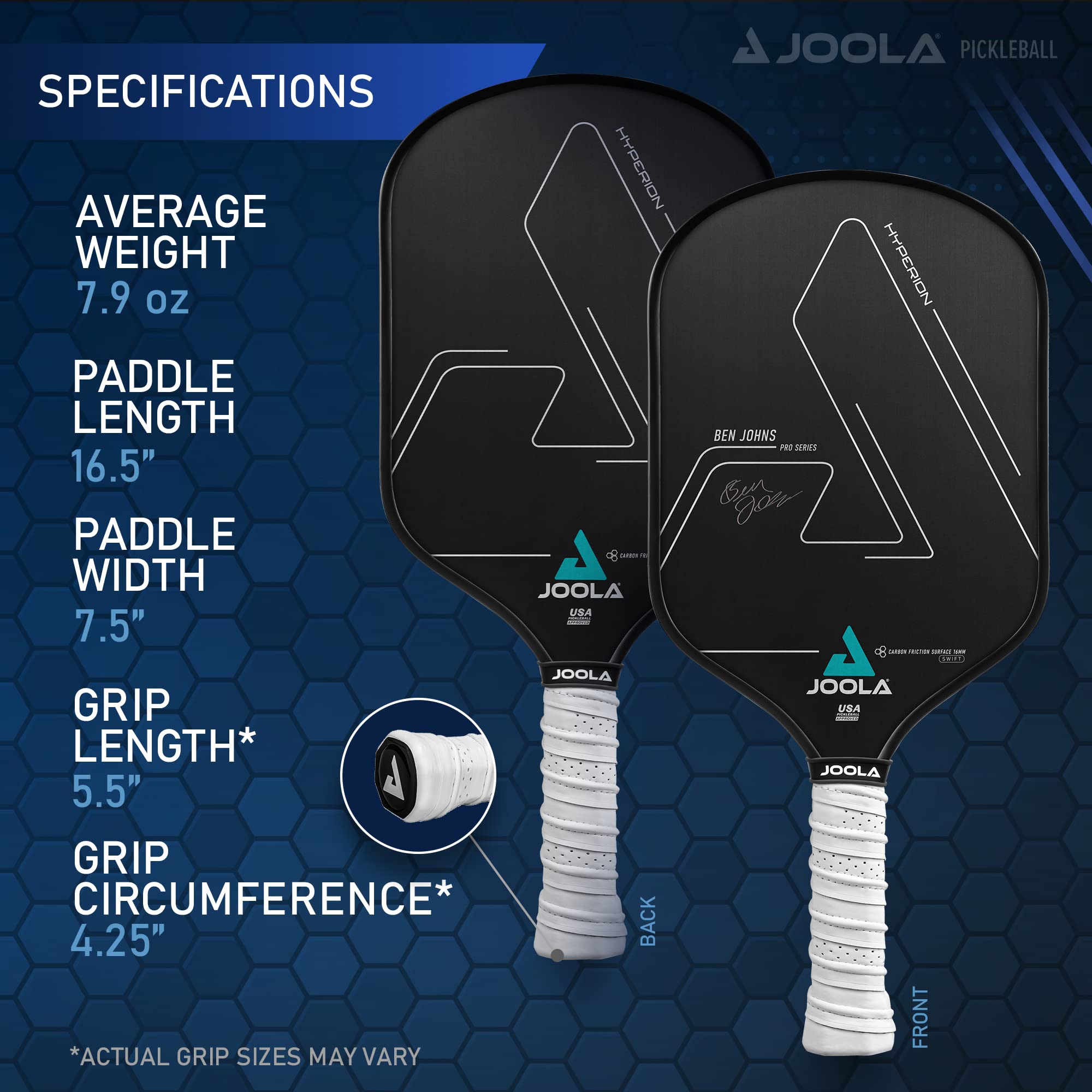 JOOLA Ben Johns Hyperion CFS Swift Pickleball Paddle - USAPA Approved Carbon Fiber Pickleball Racket for Tournament Play - High Grit Surface for Maximum Spin & Speed - Perfect for Competitive Players & Outdoor Games