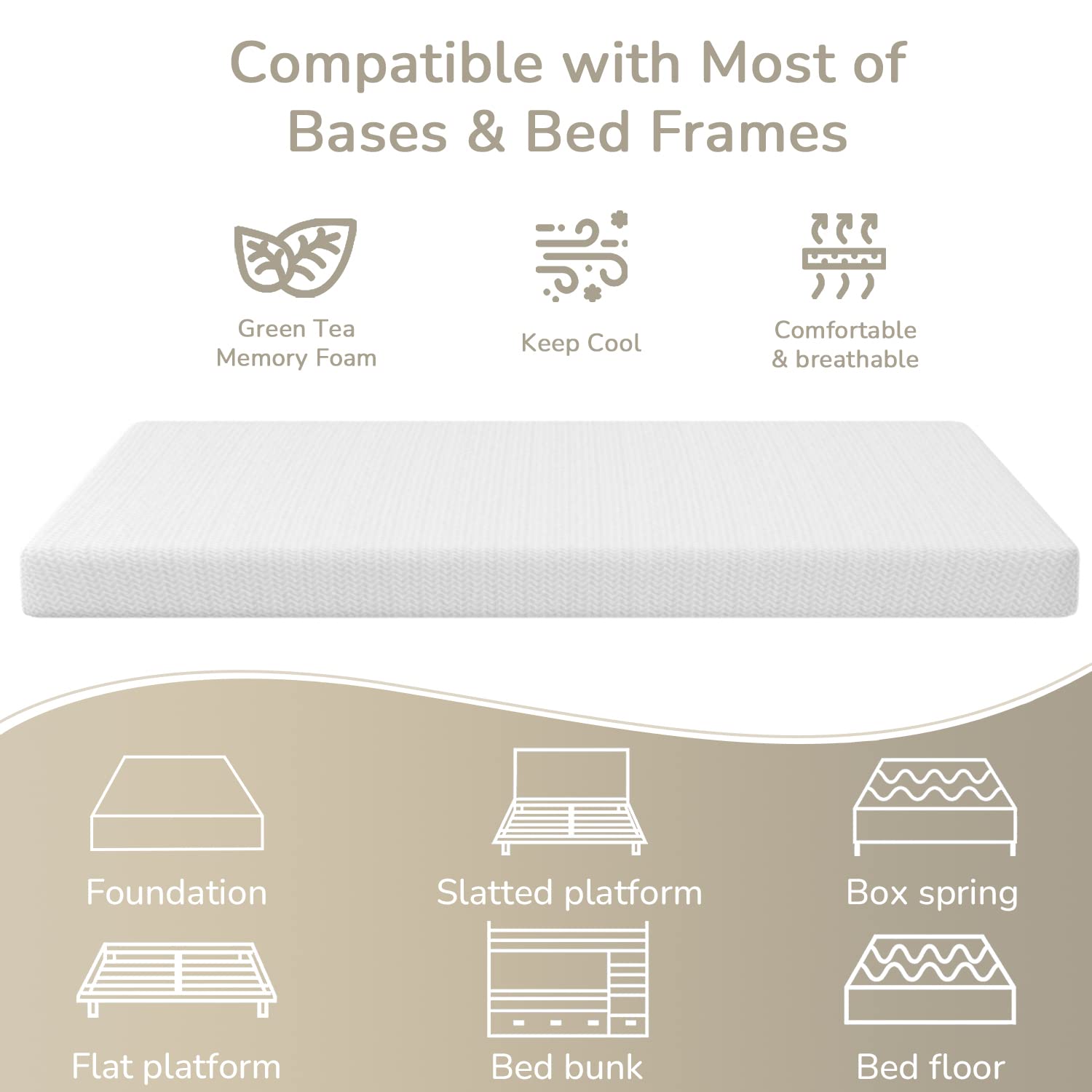 5 Inch Queen Memory Foam Mattress with Cooling Gel & Green Tea Infusion - Medium Firm, CertiPUR-US Certified, Bed-in-a-Box, Pressure Relieving - Perfect for Hot Sleepers & Back Pain Relief - Queen Size, White