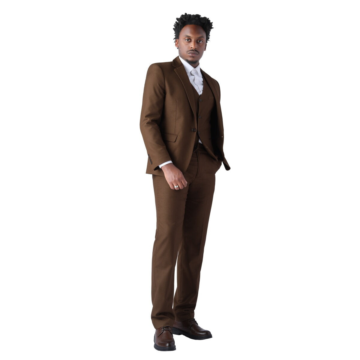 3-Piece One-Button Formal Suit in Dark Coffee - Premium Men's Business Attire for Weddings, Office & Special Occasions