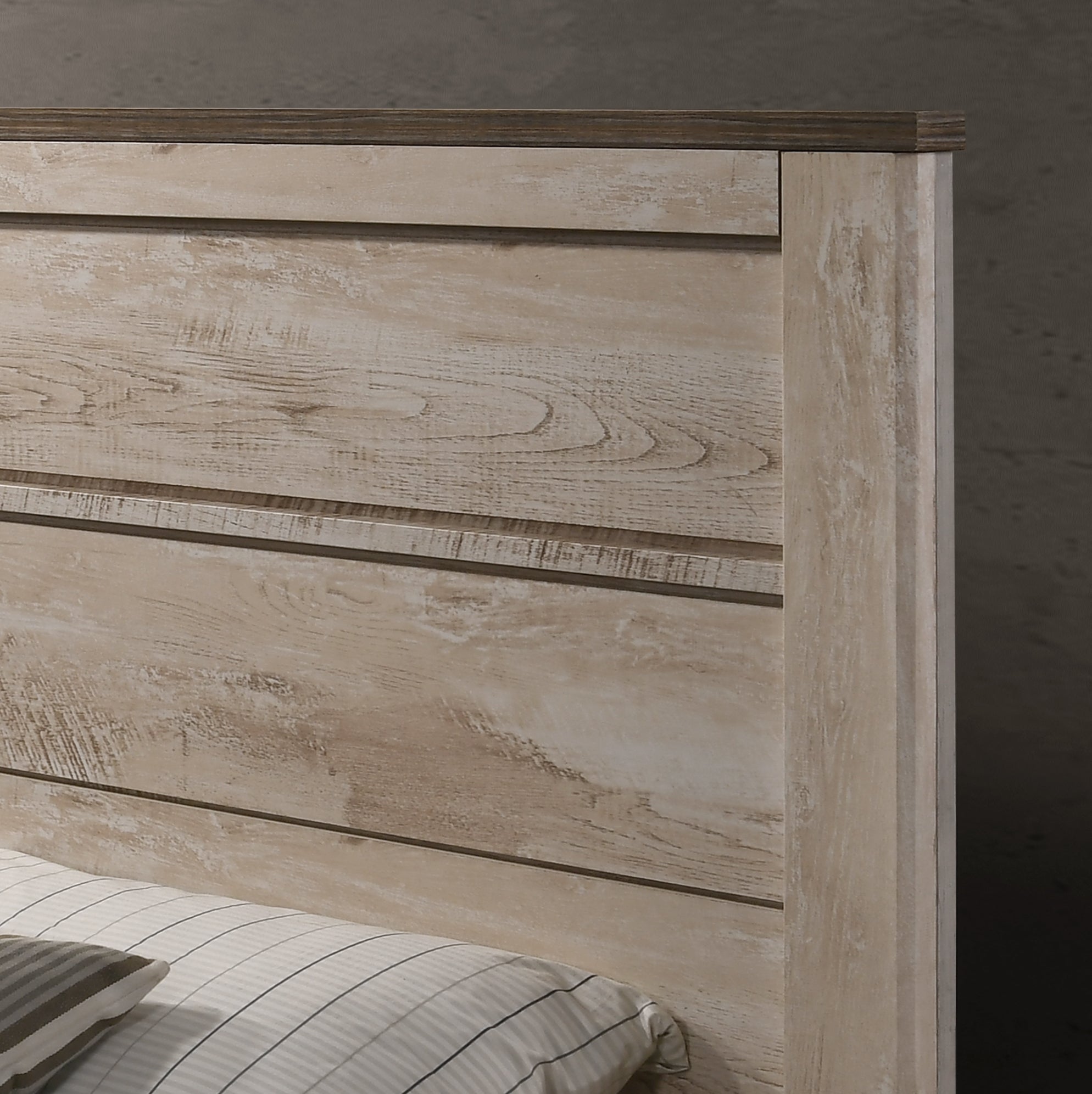 Imerland Contemporary White Wash Finish Panel Bed - Queen Size Modern Farmhouse Bed Frame with Solid Wood Headboard for Bedroom Decor