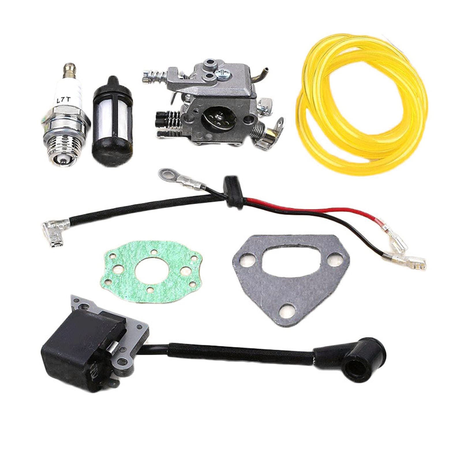 Husqvarna 136 137 141 142 36 41 Carburetor Kit with Ignition Coil & Magneto Gasket - Compatible with 530071987, 30039143, 545199901, 545063901 - Perfect for Chainsaw Repair & Garden Tool Maintenance