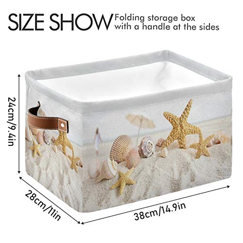 SEULIFE Large Foldable Storage Basket with Handles - Collapsible Organizer Bin for Beach Toys, Bathroom, Kids Nursery & Closet - Perfect for Summer, Ocean & Seashell Themed Decor (1 Pack) | Great for Organizing Toys, Towels & Seasonal Items