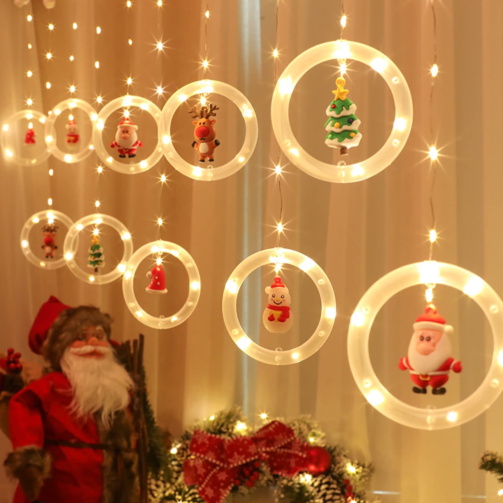 Waterproof USB Powered LED String Lights - 10ft Santa Claus Snowman Reindeer Fairy Lights for Indoor Outdoor Christmas Party Bedroom Window Decorations - Twinkle Curtain Hanging Lights for Holiday, Wedding, Garden & Home Decor