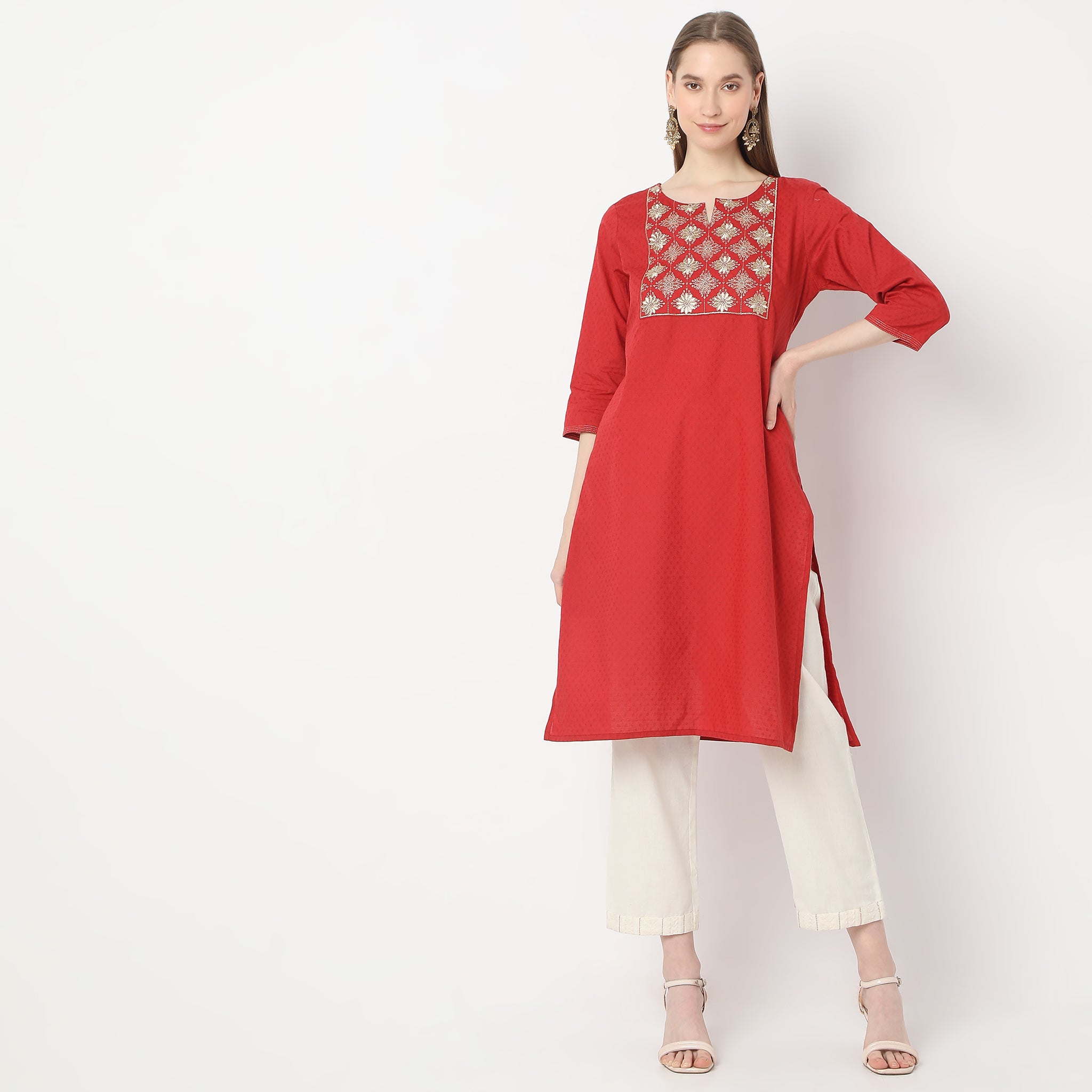 Embroidered Below Knee Straight Table Kurta for Women | Elegant Traditional Indian Tunic | Perfect for Festivals, Weddings & Casual Wear