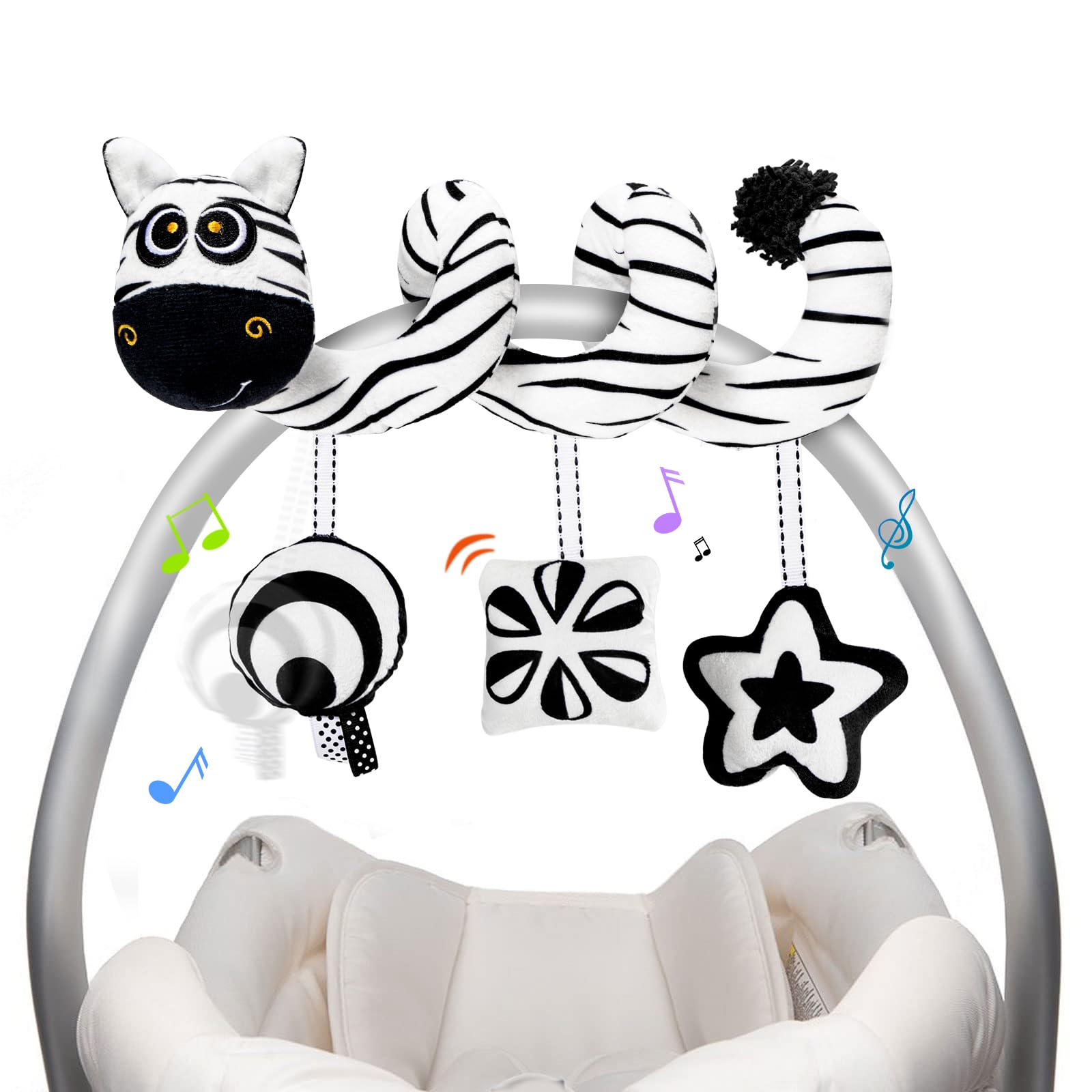 UCDOET Black and White High Contrast Baby Toys 0-6 Months - Sensory Rattles & Spiral Hanging Toys for Newborns - Perfect for Crib, Stroller, Bassinet and Infant Development (0-3 Months)