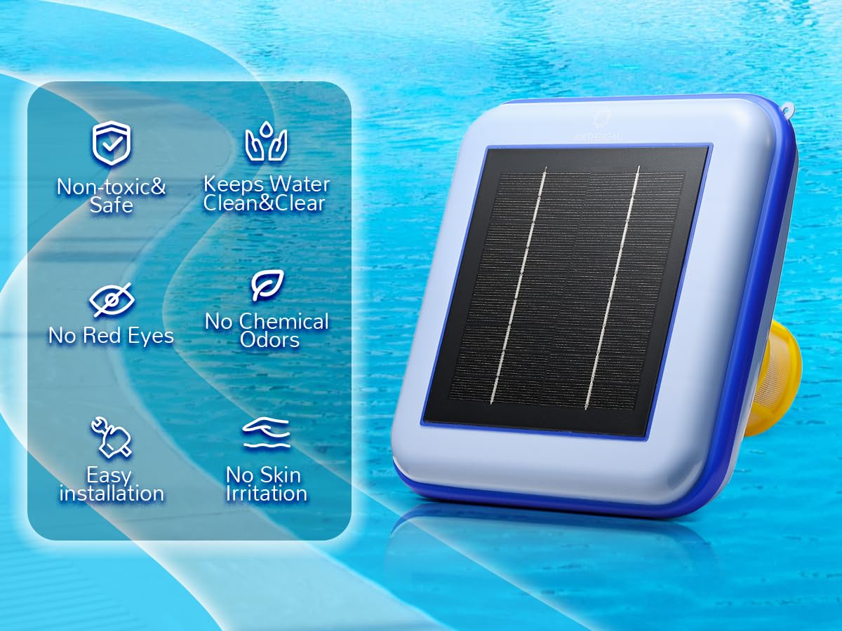 Airthereal C9 Square Solar Pool Ionizer - Chlorine-Free Water Purifier for Crystal Clear Pools, Reduces Chlorine Use by 85%, Purifies Up to 45,000 Gallons | Perfect for Inground & Above Ground Pools, Spas, and Hot Tubs [1-Pack]