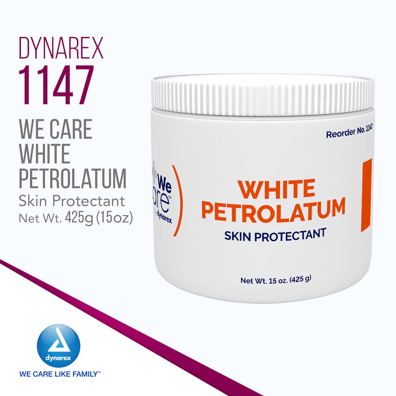 Dynarex White Petrolatum Jars - 12 Pack of 15 oz (425g) Petroleum Jelly for Dry, Cracked Skin & Minor Irritations | Moisturizing Skin Protectant for Lips, Hands, Feet & Eczema Relief | First Aid & Daily Skincare Essential