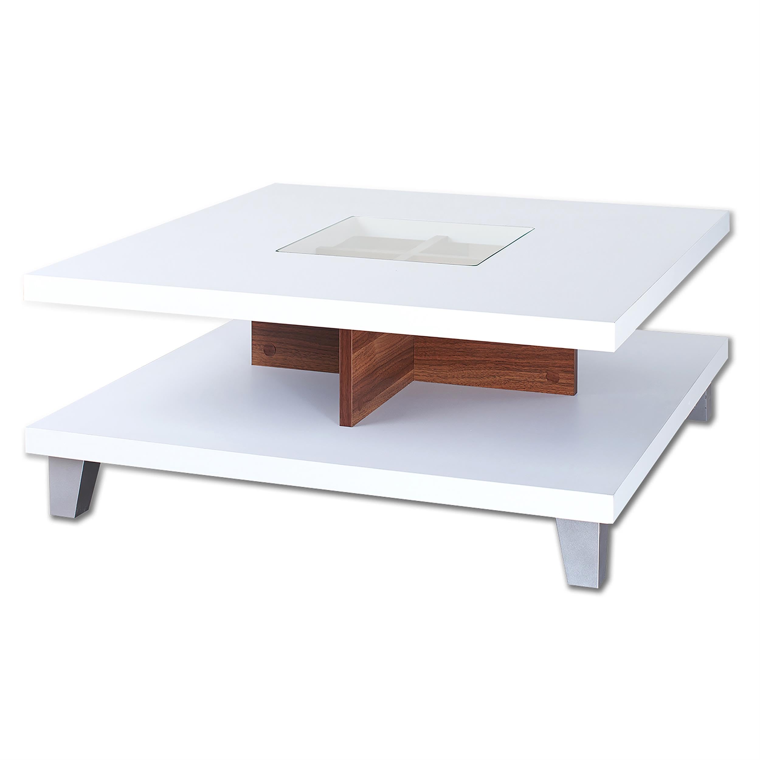 Furniture of America Calloway Solid Wood Square Coffee Table with Storage Shelf - Walnut Finish for Living Room, Lounge & Home Decor