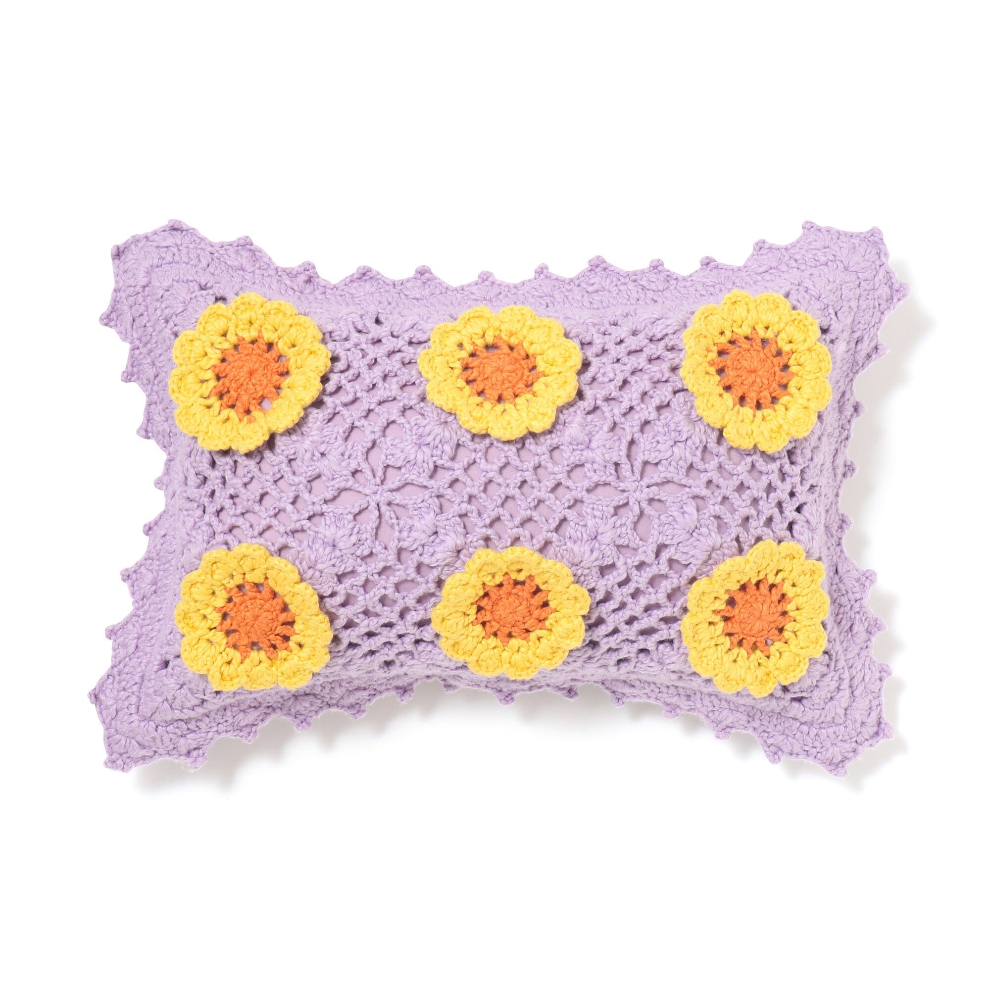 Handmade Crochet Flower Cushion Cover 16x10 Inches - Soft Bohemian Home Decor for Sofa, Bed, Chair - Purple & Yellow Boho Pillow Case for Living Room, Bedroom, Nursery